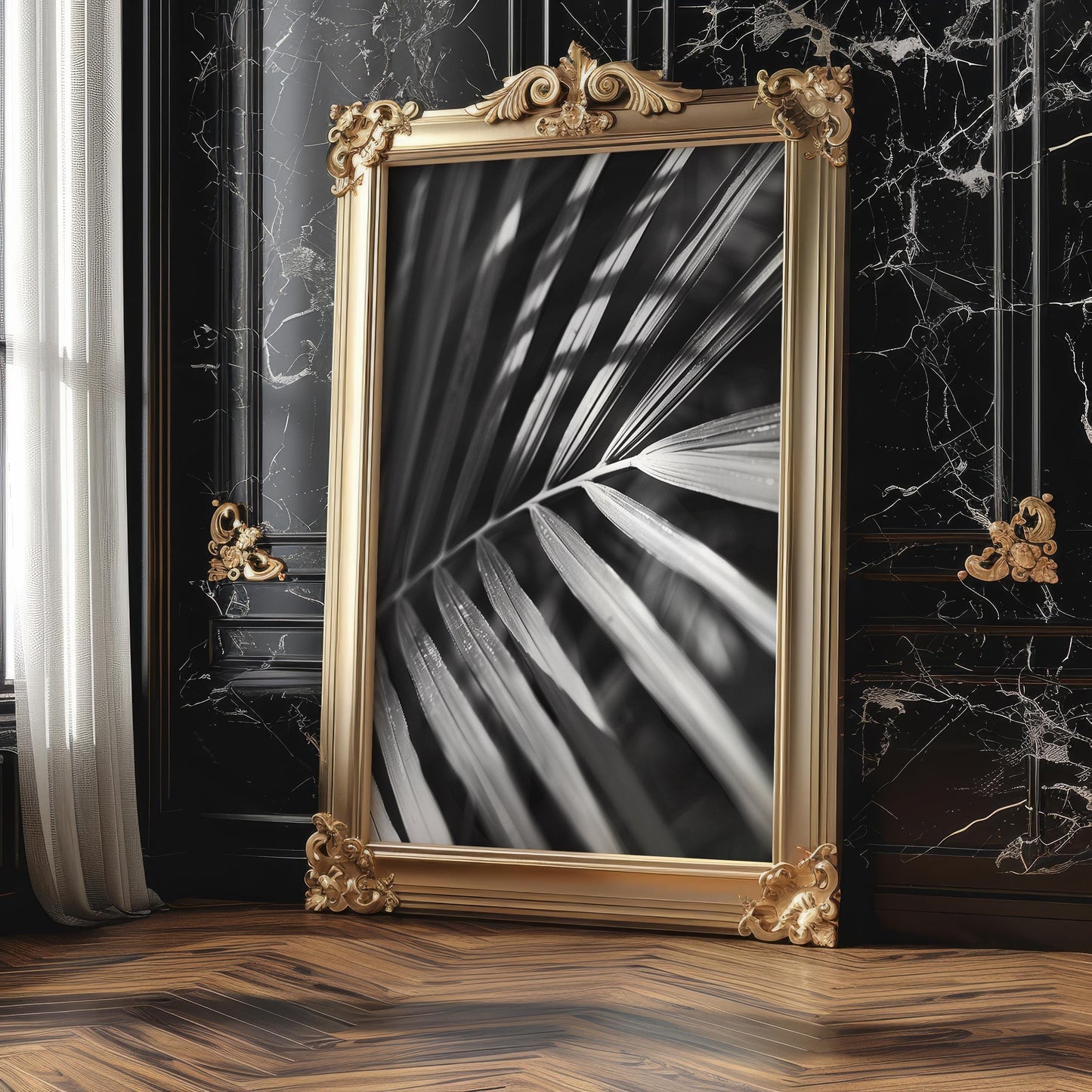 Botanical Photo | Palm Leaf Art Print | Monochrome Tropical Wall Decor wall art print, minimalist black and white poster, modern Scandinavian wall decor, Monohaus