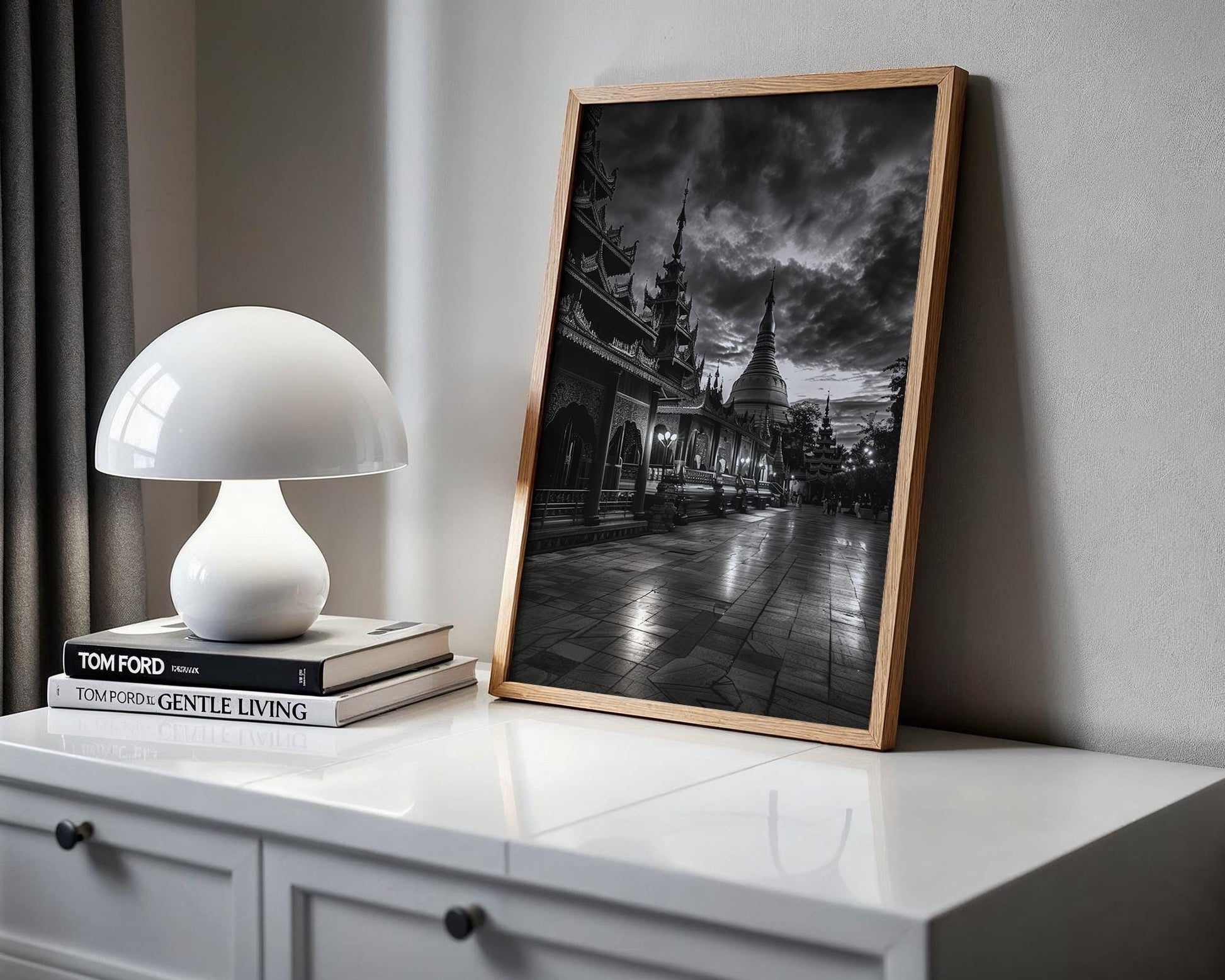 World Landmark | Shwedagon Pagoda Print | Yangon, Myanmar Black and White Photography wall art print, minimalist black and white poster, modern Scandinavian wall decor, Monohaus