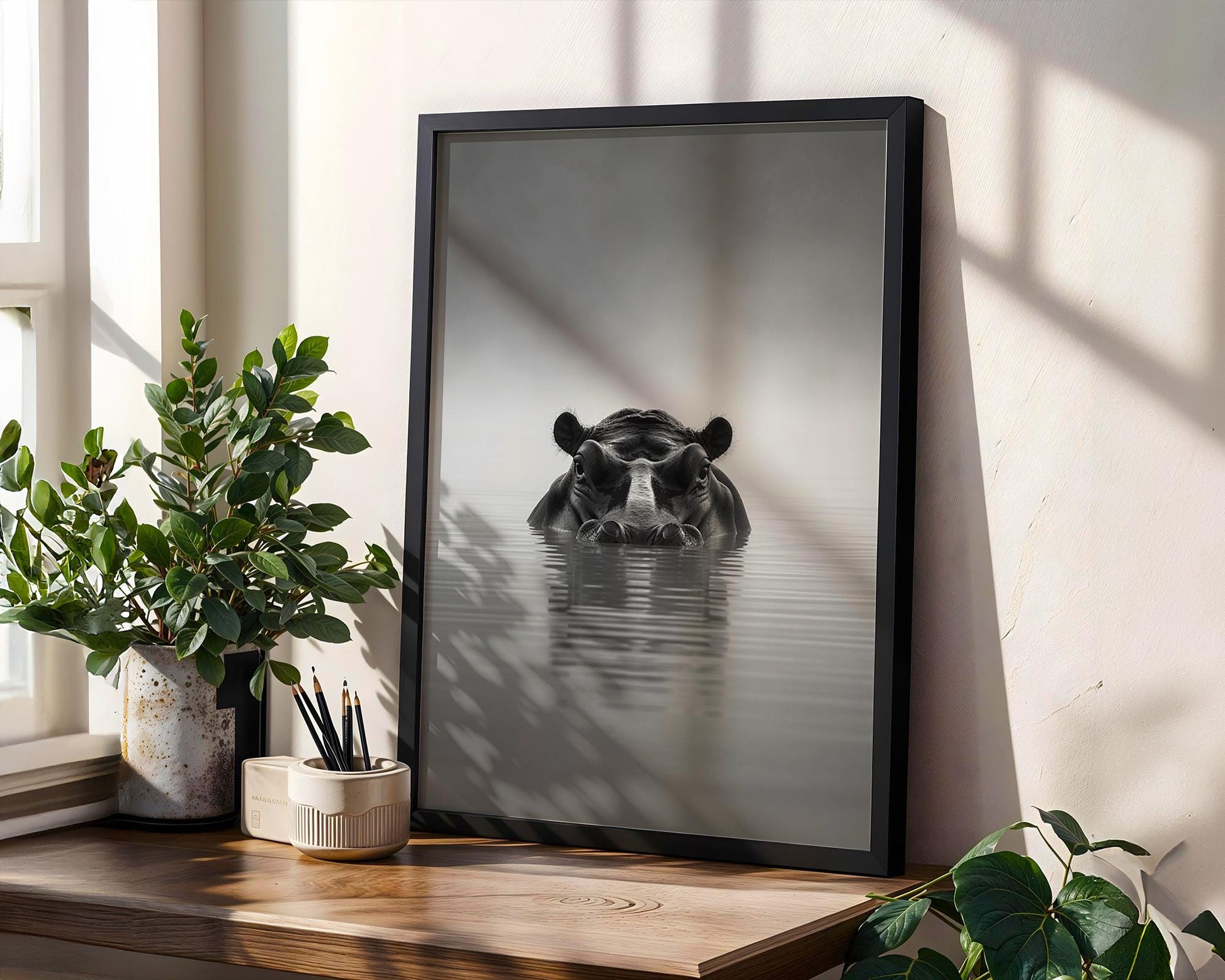 Wildlife Poster | Hippo Print | Black & White Minimalist Photography wall art print, minimalist black and white poster, modern Scandinavian wall decor, Monohaus