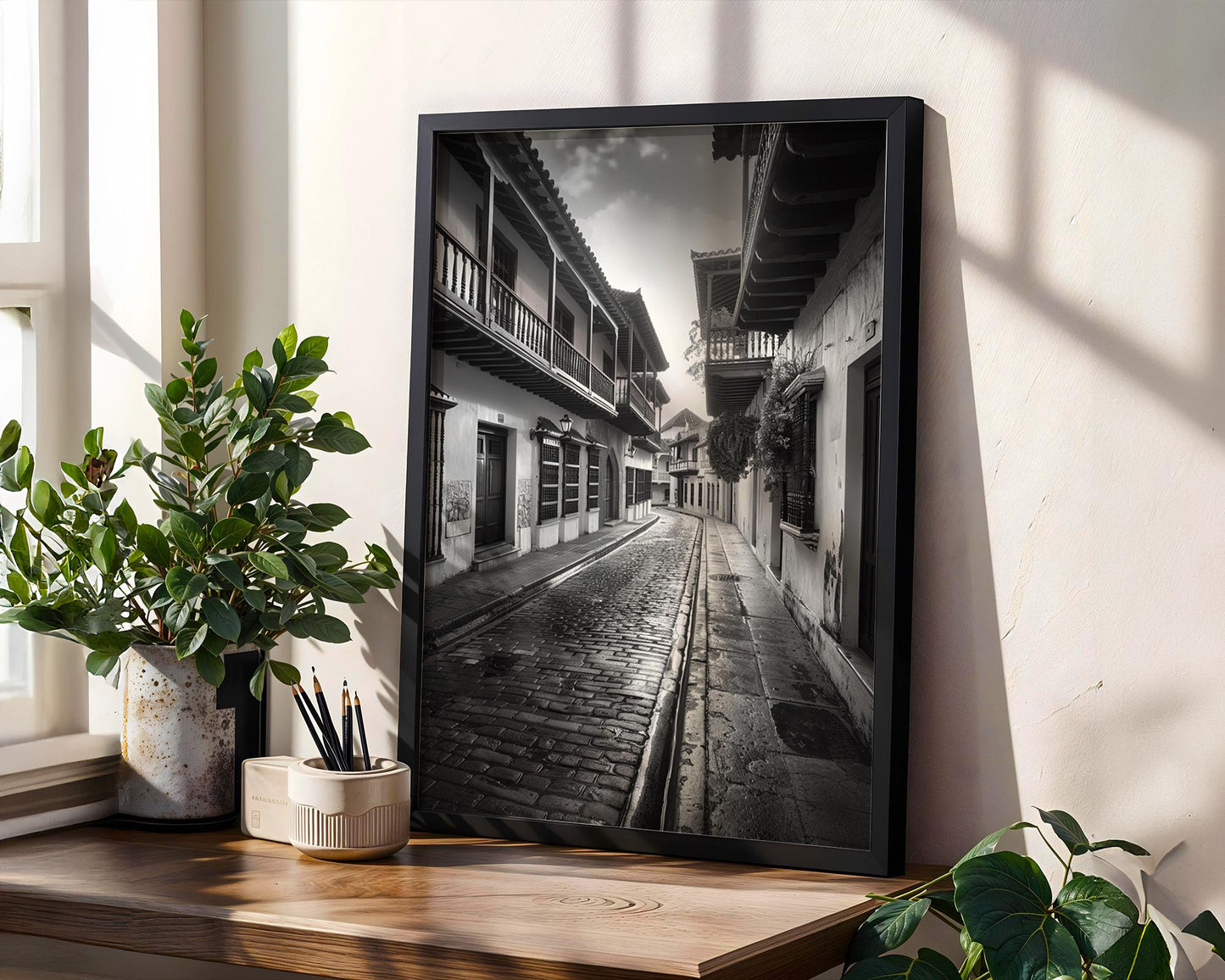 World Landmark | Bogotá Architecture Print | Black and White Cobblestone Street Photography