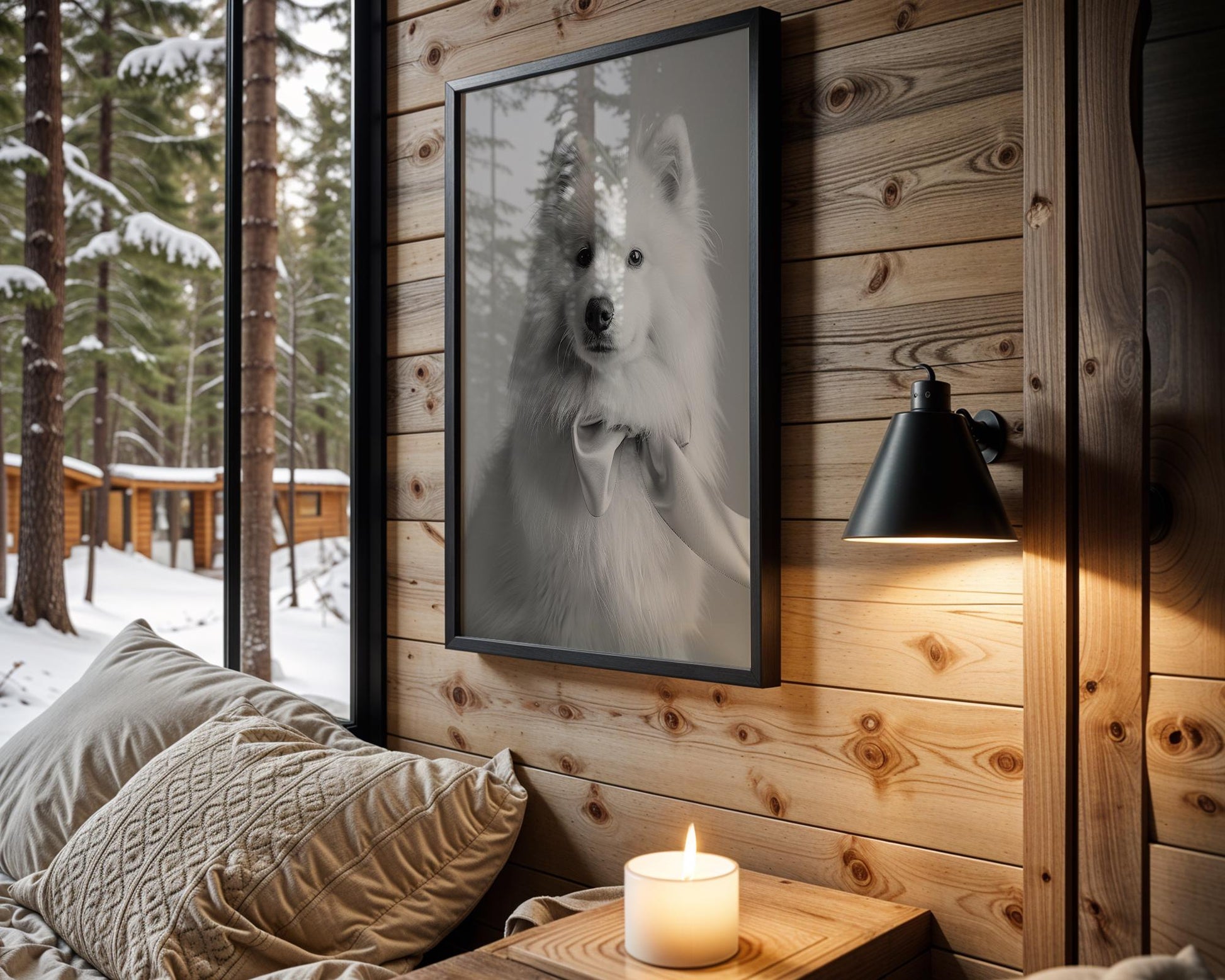 Dog Photography Pet Home Decor | Samoyed Puppy Portrait Pet Print | Black and White wall art print, minimalist black and white poster, modern Scandinavian wall decor, Monohaus