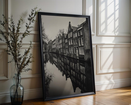 World Landmark | Amsterdam Canal Black and White Photography Print | Minimalist Home Decor wall art print, minimalist black and white poster, modern Scandinavian wall decor, Monohaus