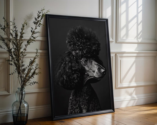 Dog Photography Black Poodle Portrait Print | Modern Minimalist Pet Art wall art print, minimalist black and white poster, modern Scandinavian wall decor, Monohaus