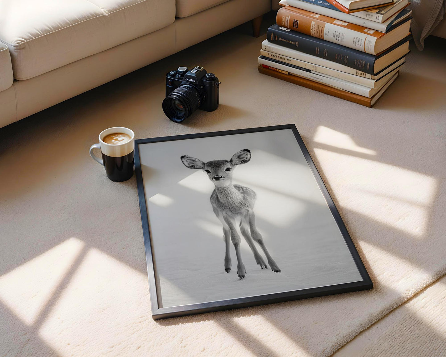 Wildlife Poster | Baby Deer Print | Minimalist Black & White Photography wall art print, minimalist black and white poster, modern Scandinavian wall decor, Monohaus