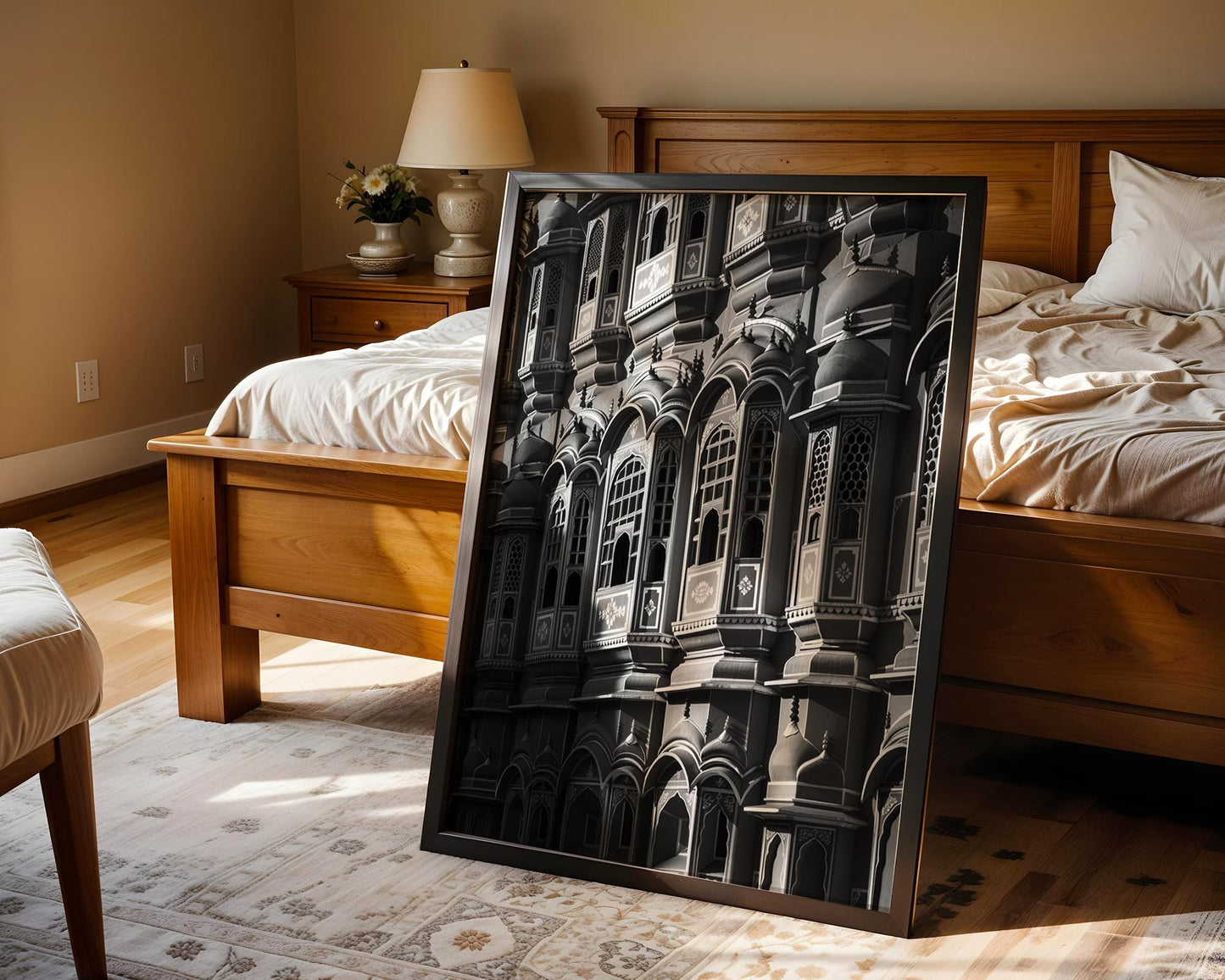 World Landmark | Hawa Mahal Architecture Print | Jaipur Palace of Winds, India wall art print, black and white architectural poster, minimalist modern Scandinavian wall decor, Monohaus