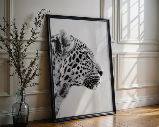 Wildlife Poster | Leopard Profile Art Print | Minimalist Black & White Photography wall art print, minimalist black and white poster, modern Scandinavian wall decor, Monohaus