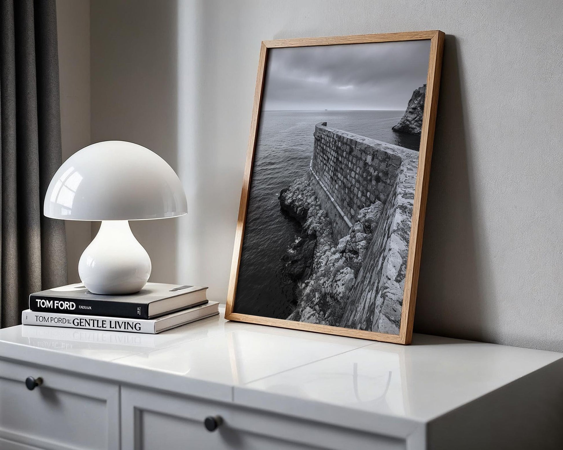 World Landmark | Dubrovnik City Walls Print | Black and White Adriatic Coast Photography wall art print, black and white architectural poster, minimalist modern Scandinavian wall decor, Monohaus