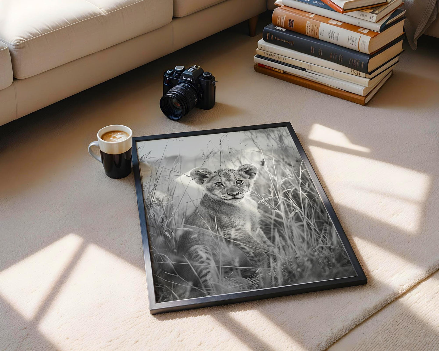 Wildlife Poster | Lion Cub Print | Black & White Safari Photography Wall Art wall art print, minimalist black and white poster, modern Scandinavian wall decor, Monohaus