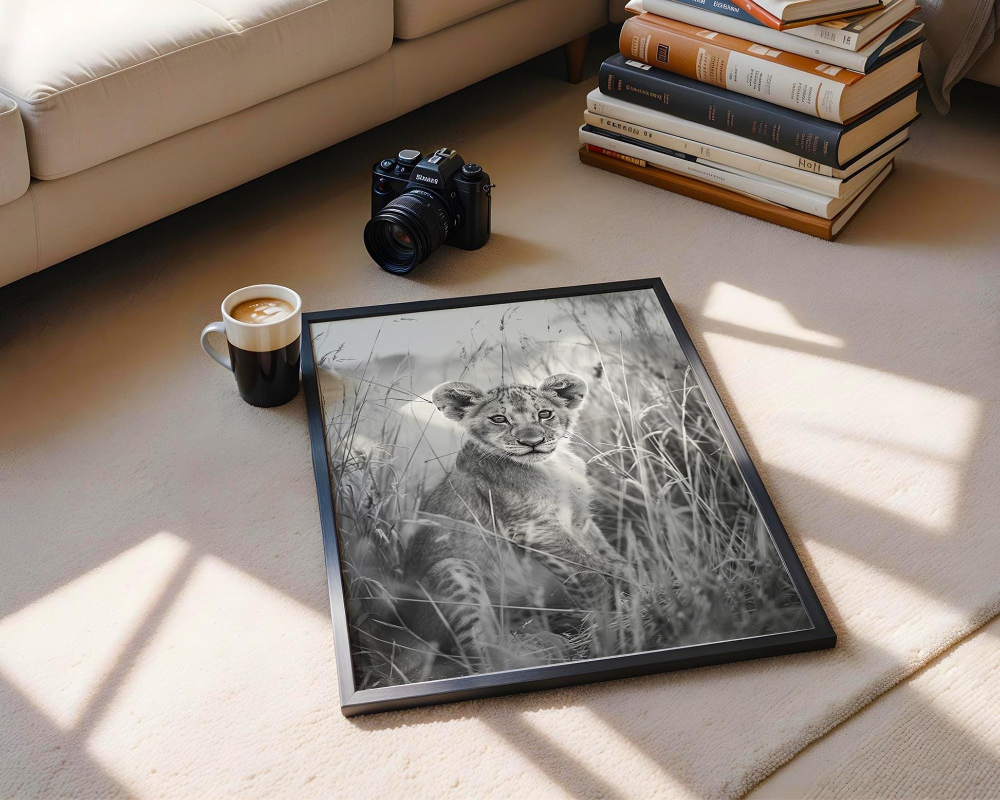 Wildlife Poster | Lion Cub Print | Black & White Safari Photography Wall Art wall art print, minimalist black and white poster, modern Scandinavian wall decor, Monohaus