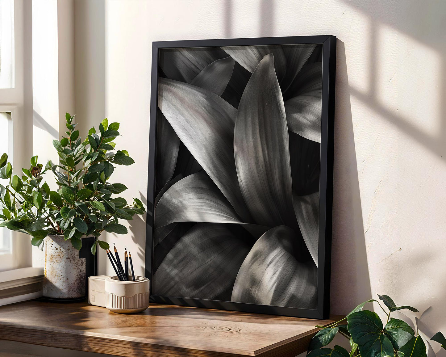 Botanical Photo | Abstract Leaf Macro Photography Print | Black & White Minimal abstract wall art print, geometric minimalist poster, modern Scandinavian decor, Monohaus