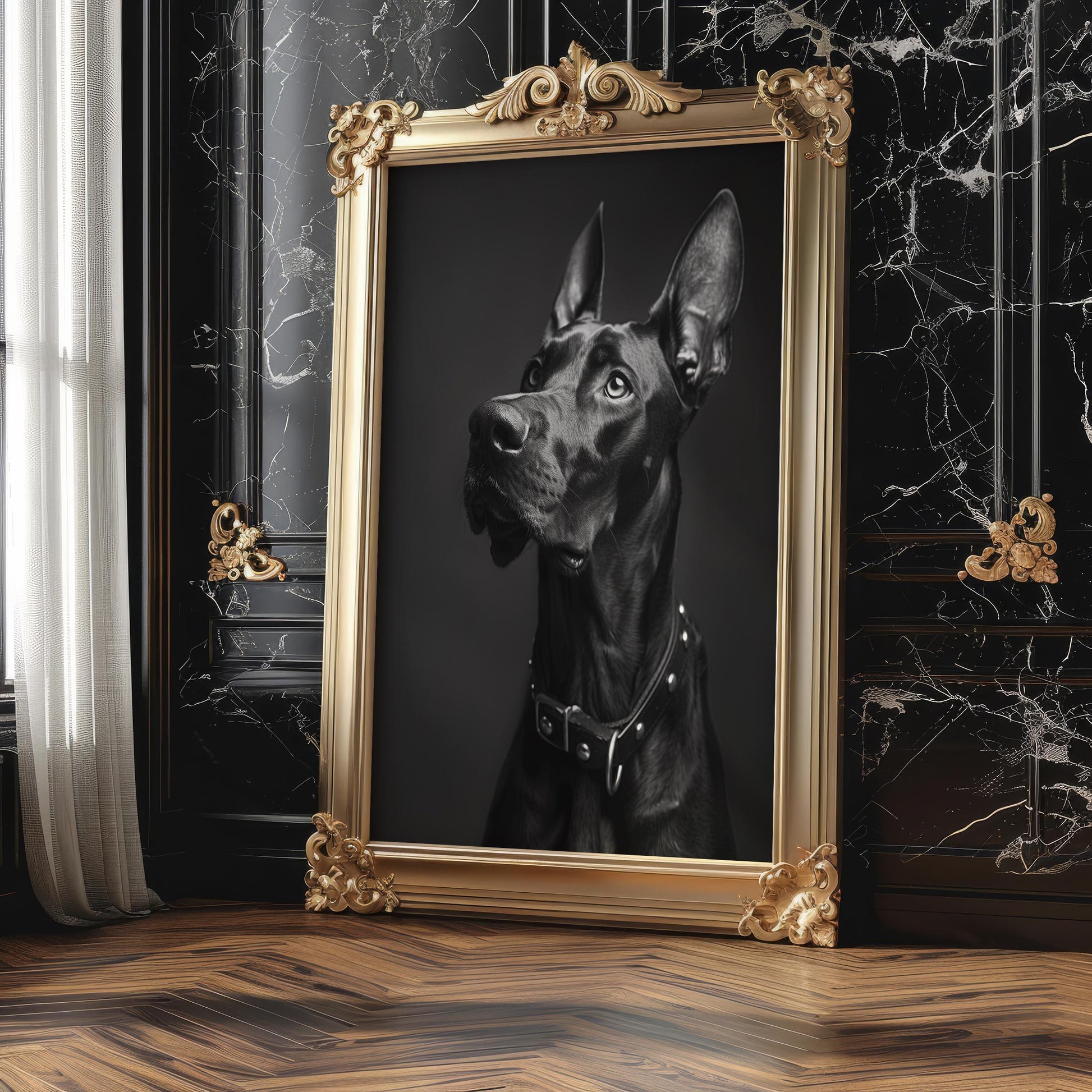 Dog Photography Dramatic Doberman Portrait Art Print | Modern Pet Wall Decor wall art print, minimalist black and white poster, modern Scandinavian wall decor, Monohaus