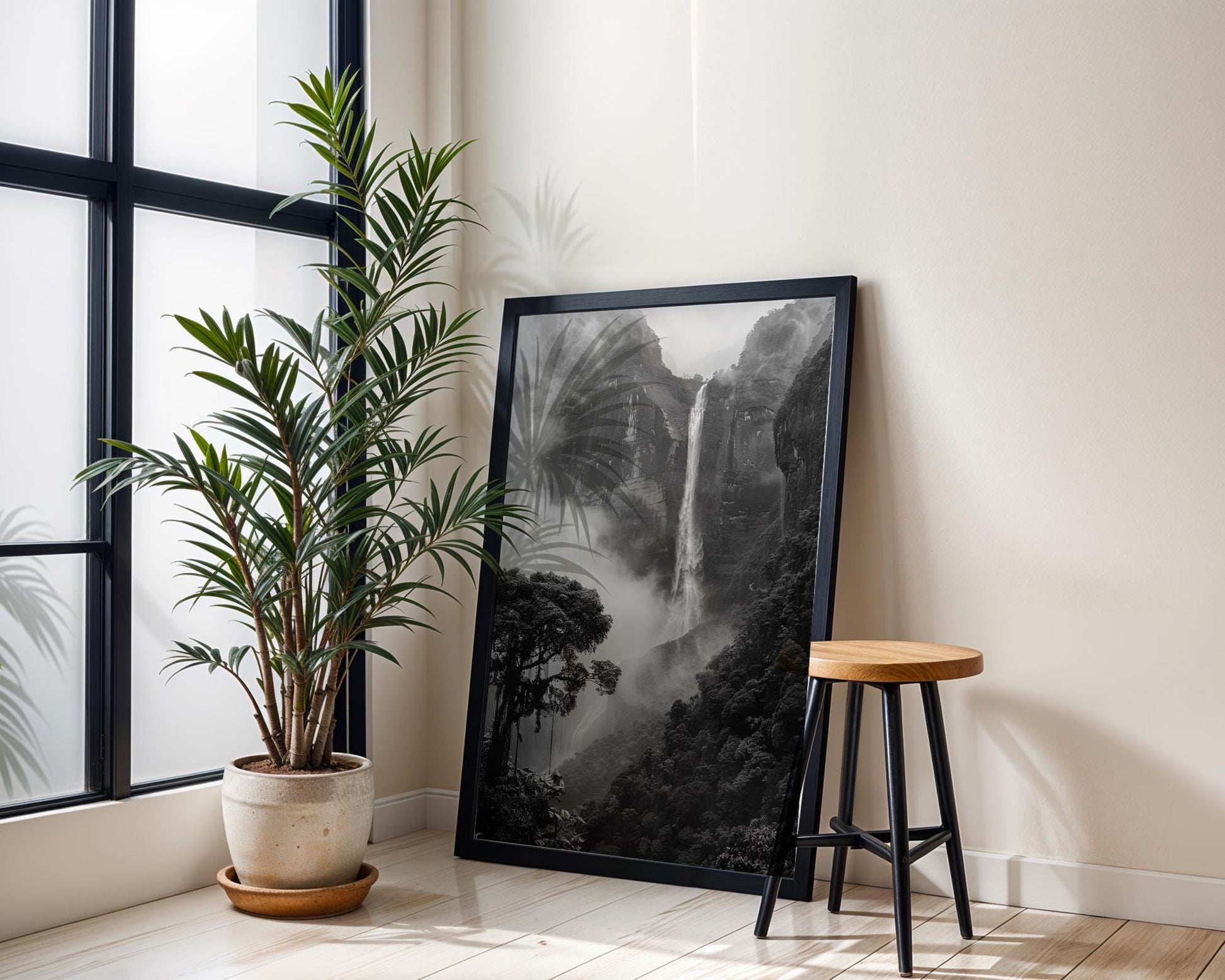 World Landmark | Angel Falls Photography Print | Black and White Minimalist Wall Art wall art print, minimalist black and white poster, modern Scandinavian wall decor, Monohaus