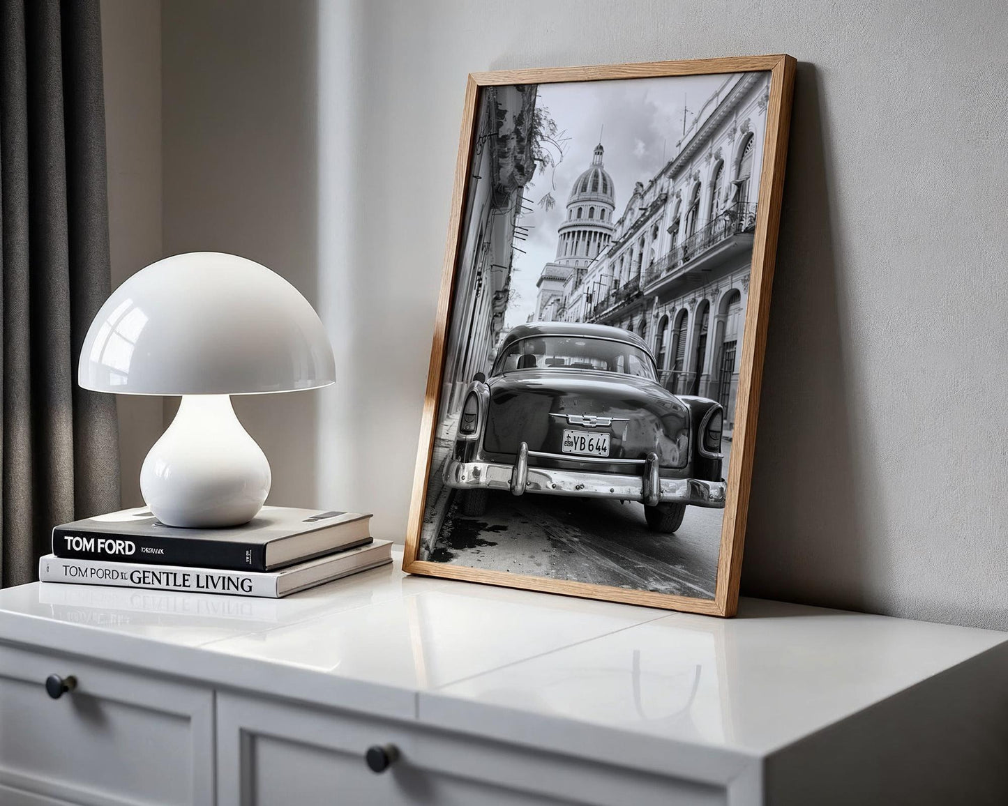 World Landmark | Havana Cuba Capitol & Classic Car Black and White Photography Print