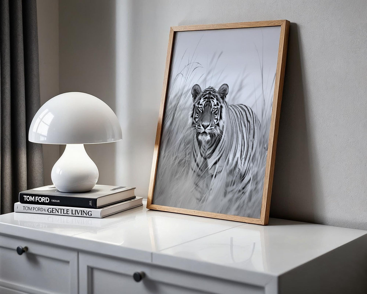 Wildlife Poster | Tiger Photography Print • Black & White Safari  Art wall art print, minimalist black and white poster, modern Scandinavian wall decor, Monohaus