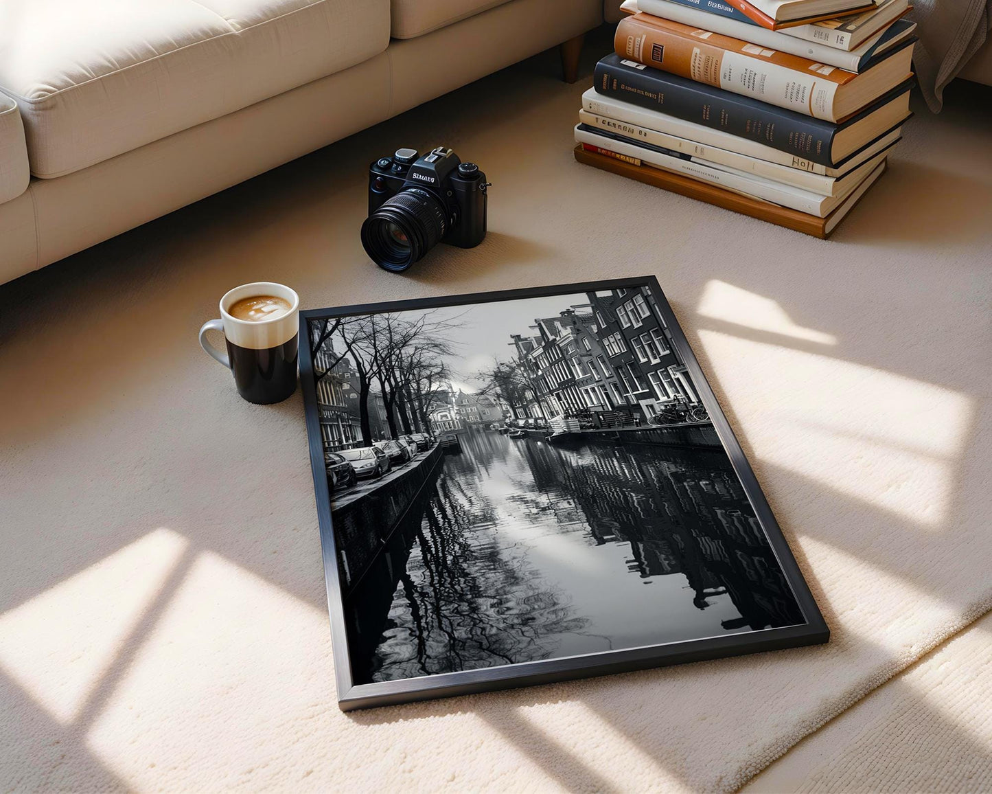 World Landmark | Amsterdam Canal Black and White Photography Print | Minimalist Wall Art wall art print, minimalist black and white poster, modern Scandinavian wall decor, Monohaus