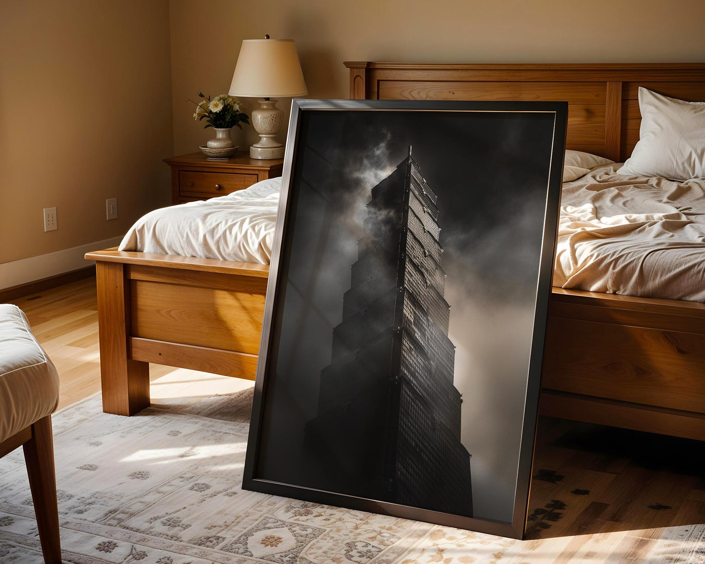 World Landmark | Taipei 101 Print | Foggy Taiwan Tower Black and White Photography wall art print, black and white architectural poster, minimalist modern Scandinavian wall decor, Monohaus