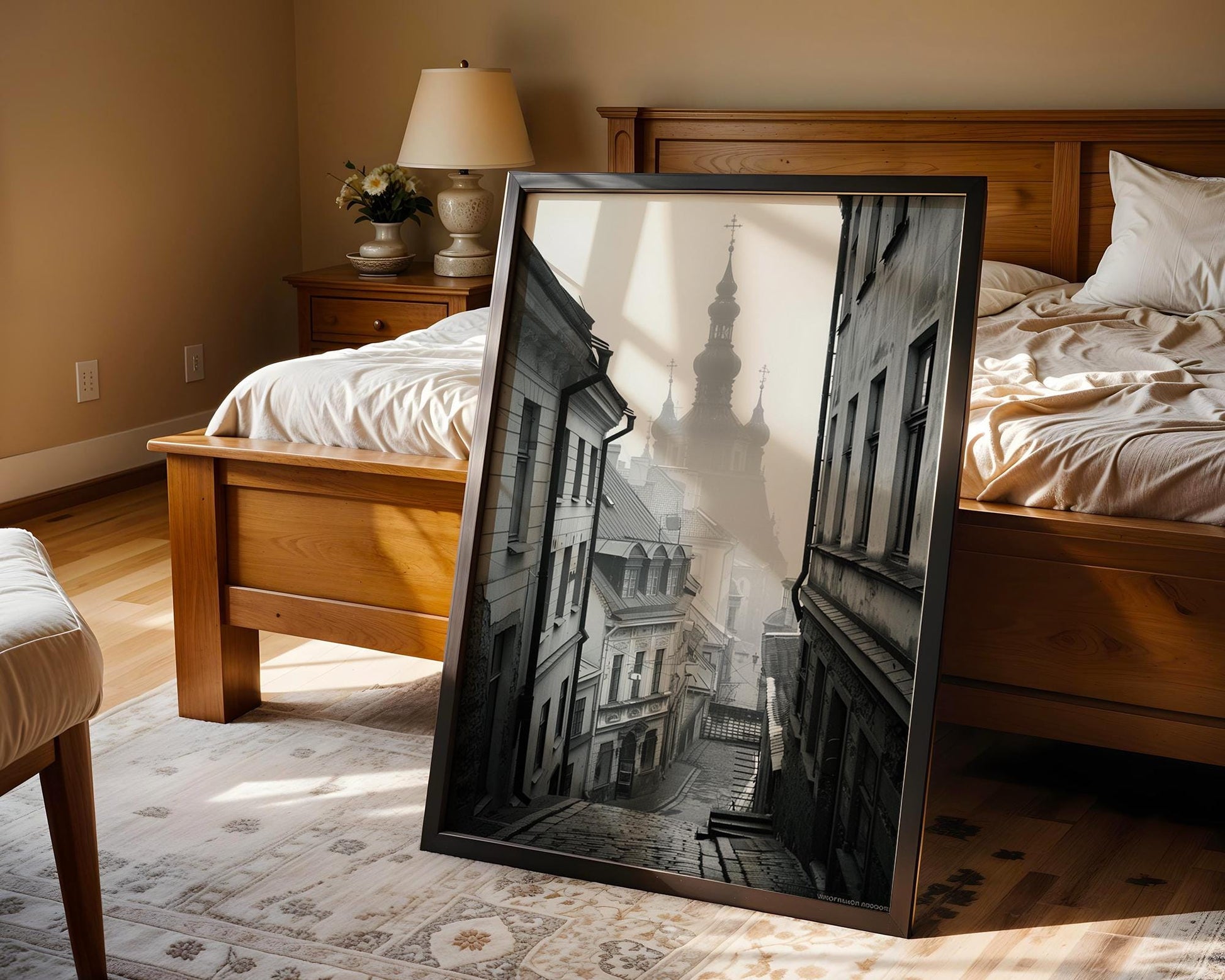 World Landmark | Vilnius Old Town Photography Print | Black and White European Travel Art wall art print, minimalist black and white poster, modern Scandinavian wall decor, Monohaus