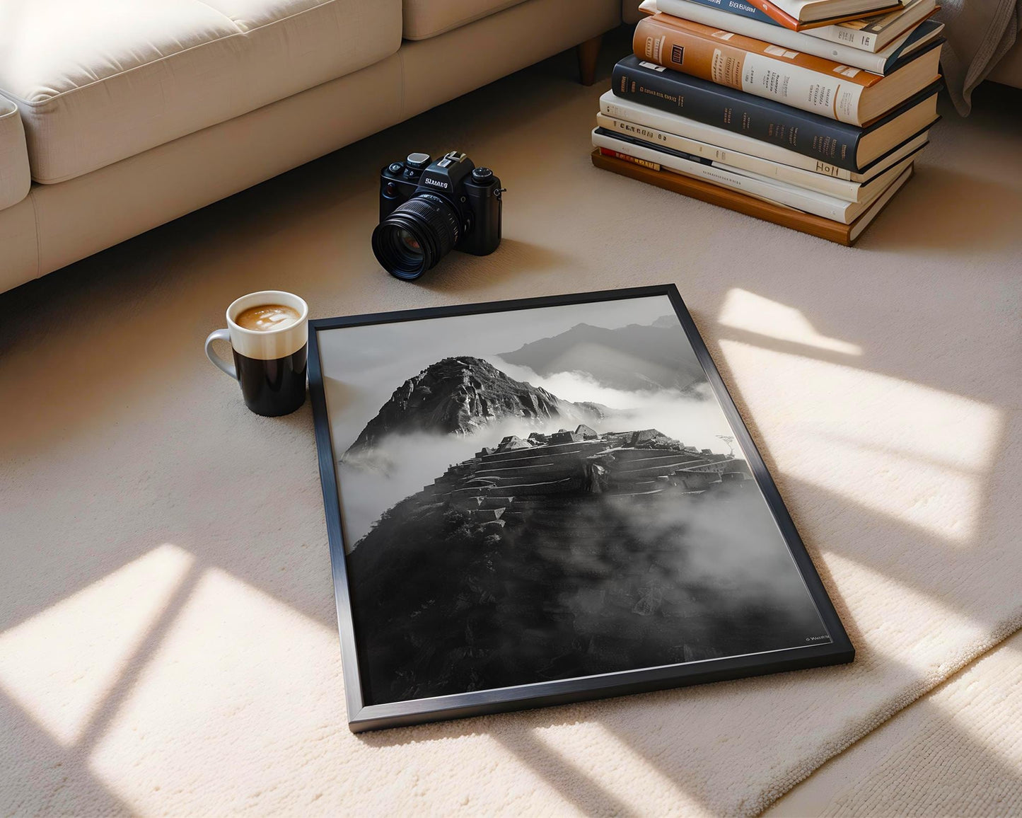 World Landmark | Machu Picchu Print | Black and White Mountain Photography, Peru Travel Poster wall art print, minimalist black and white poster, modern Scandinavian wall decor, Monohaus
