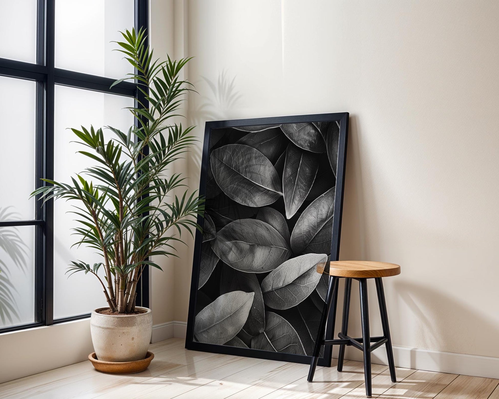 Botanical Photo | Abstract Leaf Macro Photography Print | Black & White Minimal abstract wall art print, geometric minimalist poster, modern Scandinavian decor, Monohaus