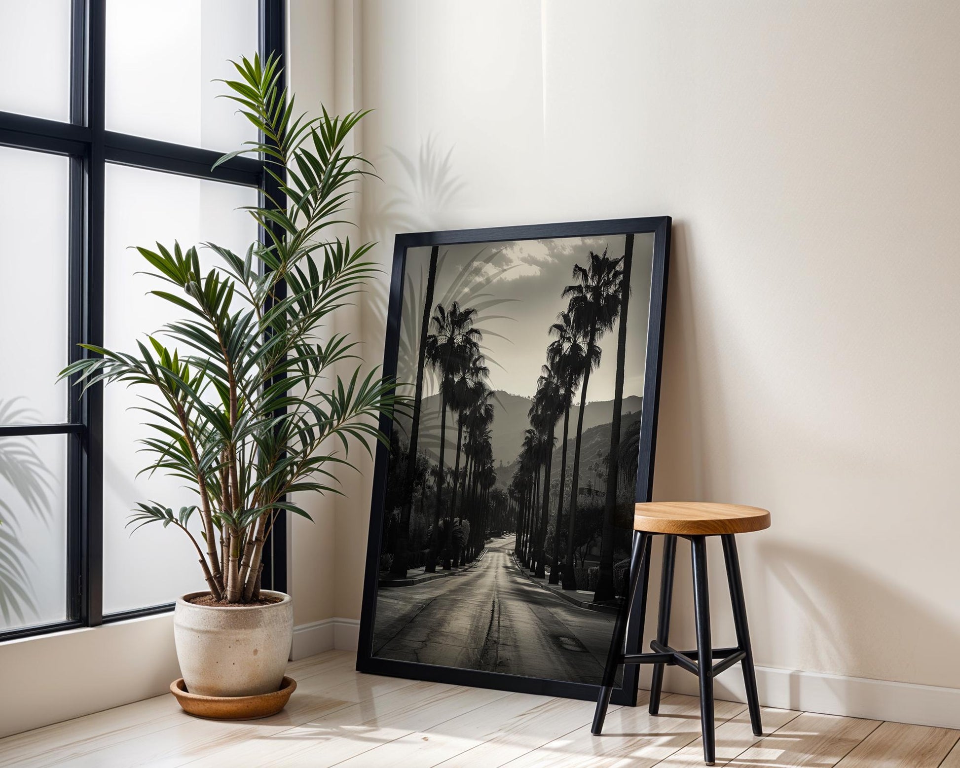 World Landmark | Beverly Hills Palm Trees Print | Minimalist Black and White Photography wall art print, minimalist black and white poster, modern Scandinavian wall decor, Monohaus