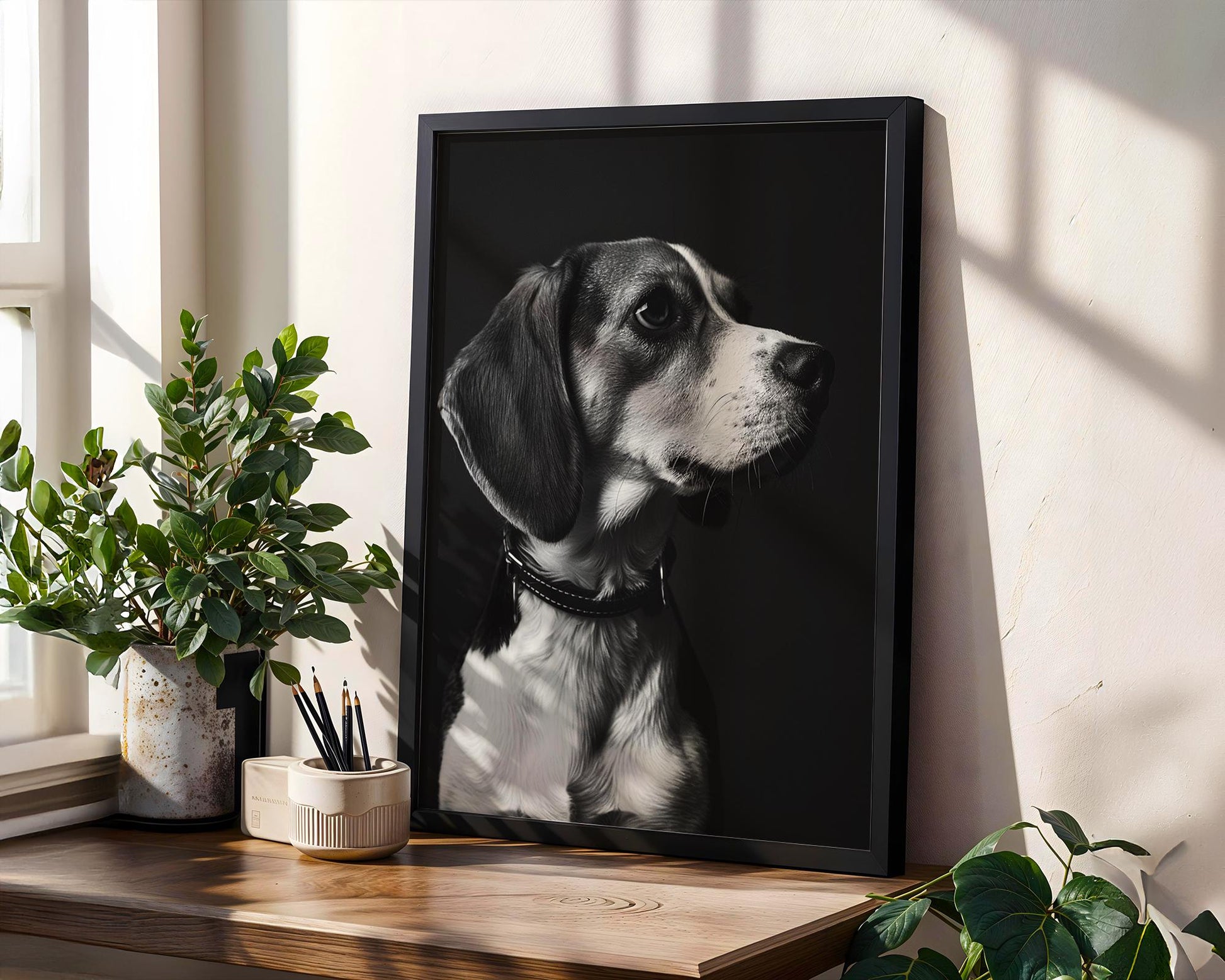 Dog Photography Beagle Pet Portrait Print | Dramatic Black and White Home Decor wall art print, minimalist black and white poster, modern Scandinavian wall decor, Monohaus