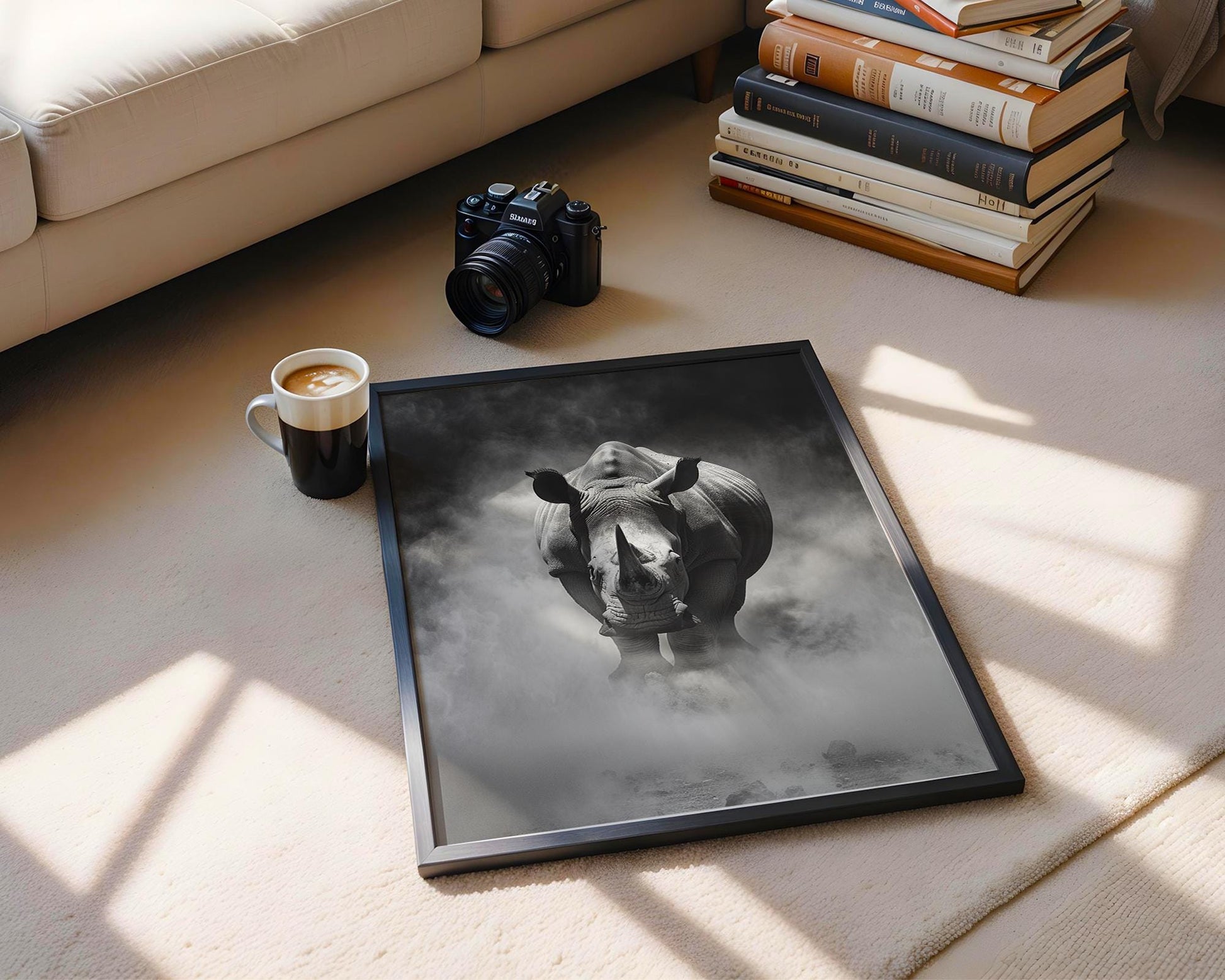 Wildlife Poster | Rhino Fine Art Photography · Black & White Safari Animal wall art print, minimalist black and white poster, modern Scandinavian wall decor, Monohaus