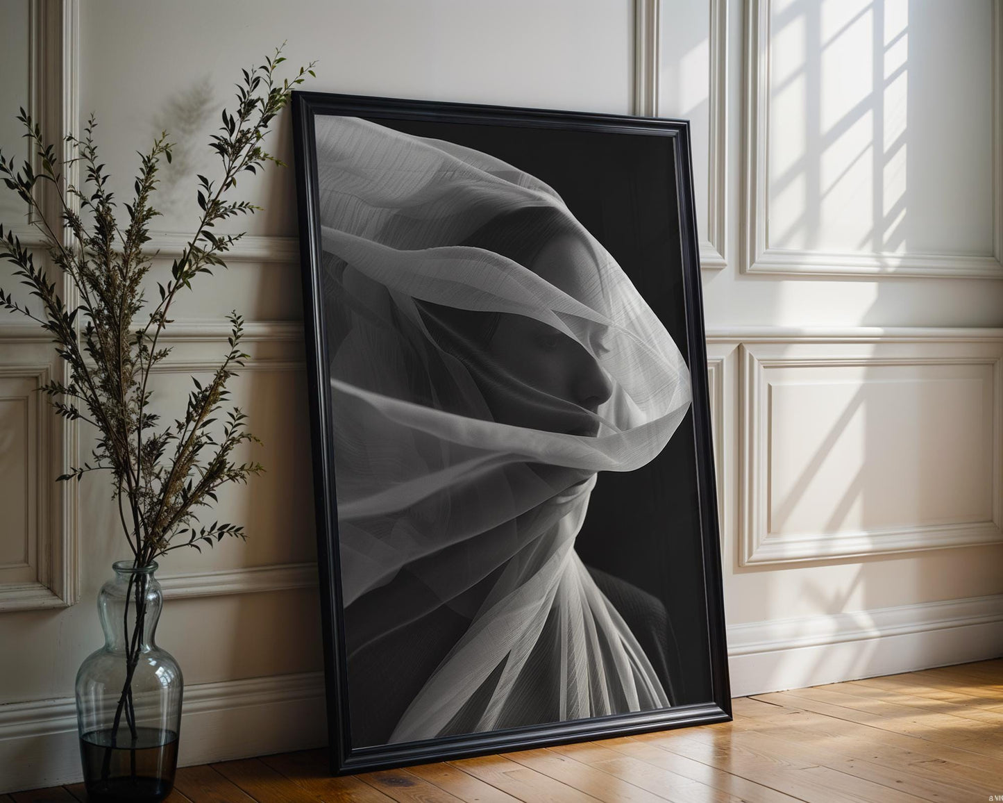 Minimal Wall Art Ethereal Veiled Portrait Art Print | Black and White Photography wall art print, minimalist black and white poster, modern Scandinavian wall decor, Monohaus
