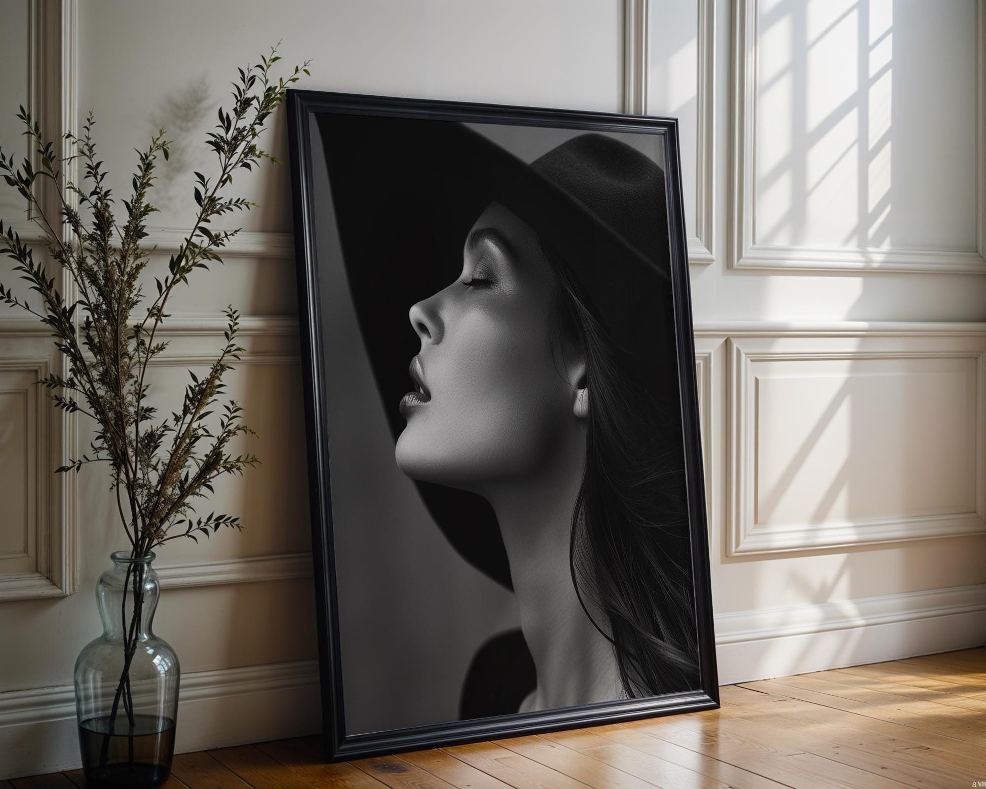 Minimal Wall Art Fashion Print | Moody Bedroom Decor | Model Photography wall art print, minimalist black and white poster, modern Scandinavian wall decor, Monohaus