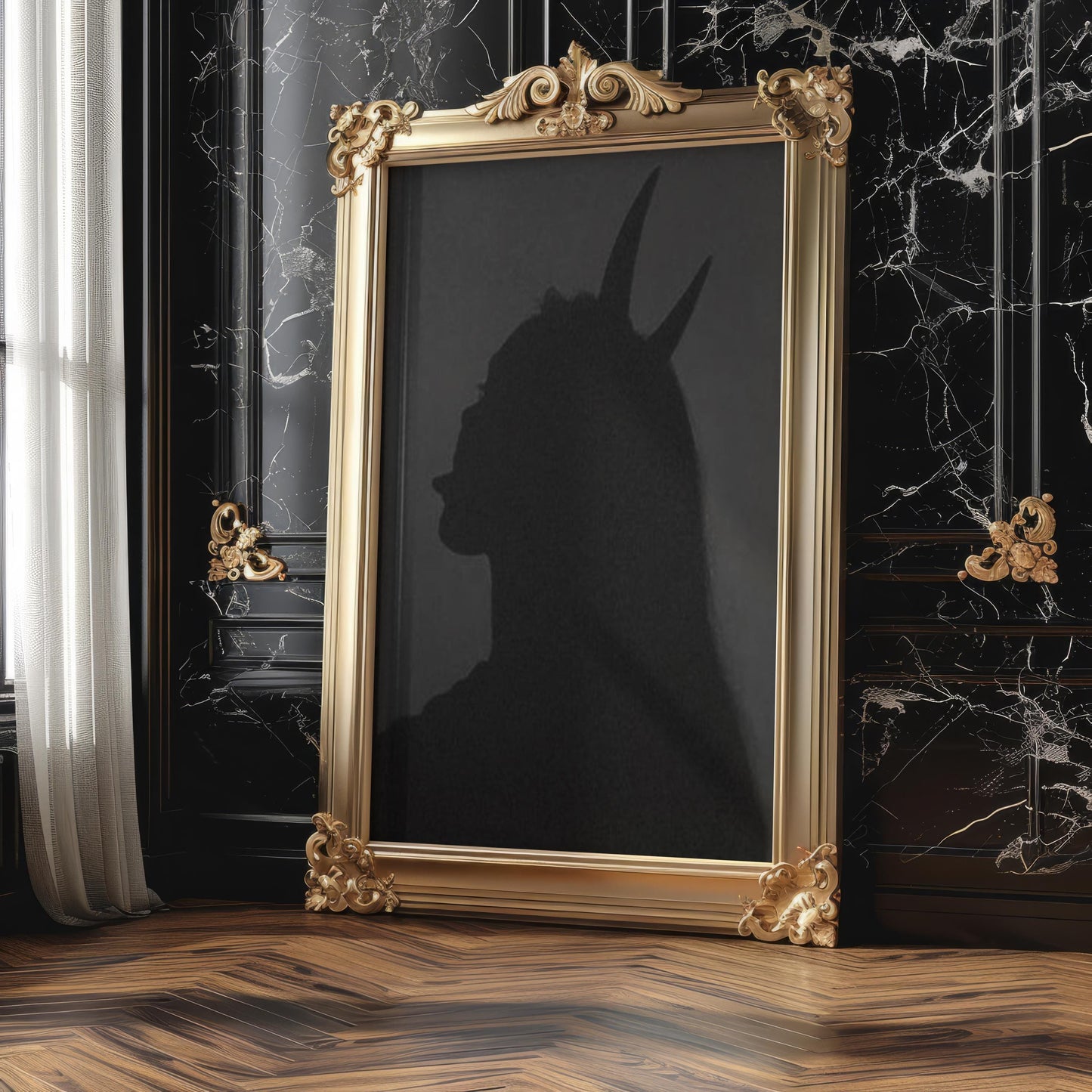 Designer Wall Art | Devil Horns Shadow Print | Minimalist Gothic Home Decor wall art print, minimalist black and white poster, modern Scandinavian wall decor, Monohaus