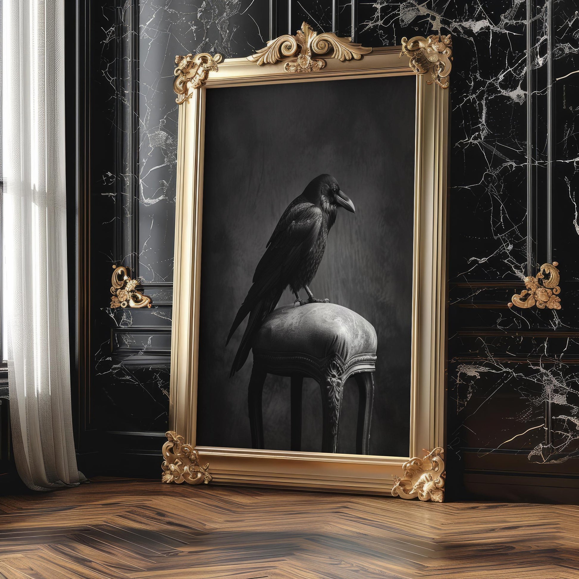 Minimal Wall Art Gothic Raven Print | Moody Black and White Photography wall art print, minimalist black and white poster, modern Scandinavian wall decor, Monohaus