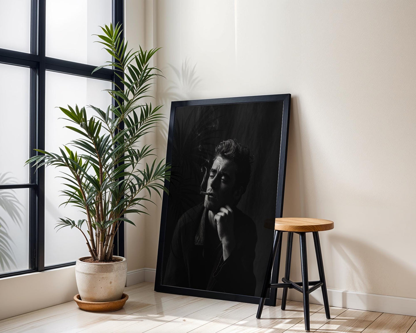 Minimal Wall Art Black & White Smoking Man Portrait | Classic Film Noir Photography Print wall art print, minimalist black and white poster, modern Scandinavian wall decor, Monohaus