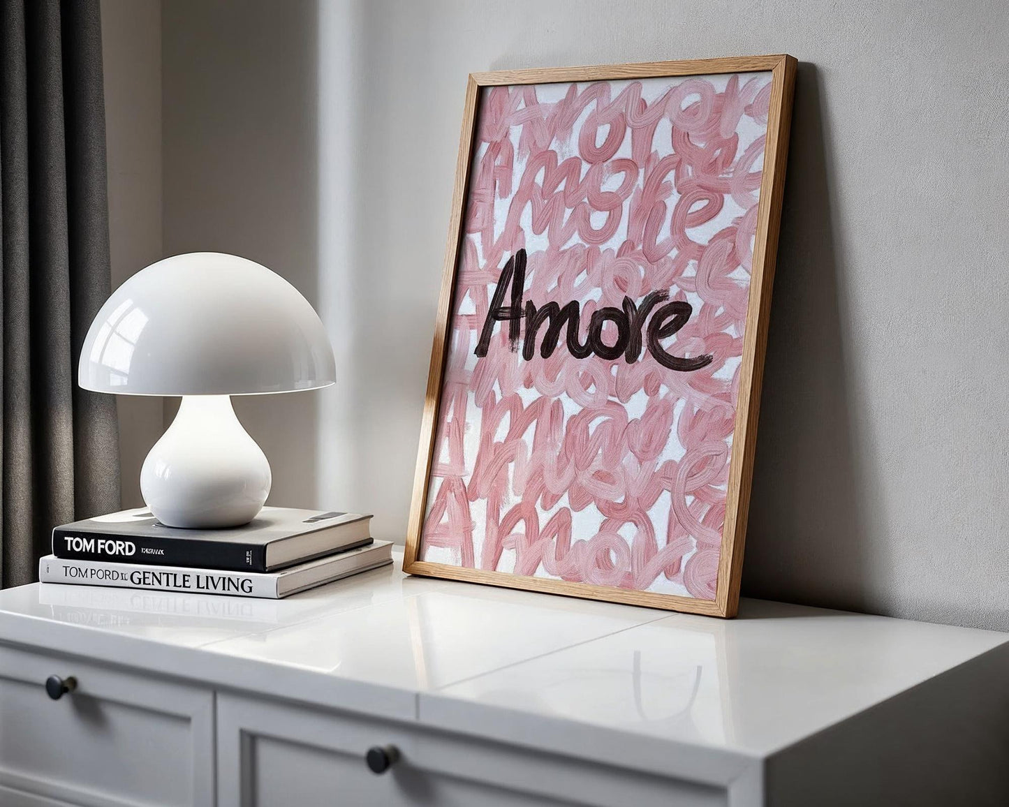 Designer Wall Art | Amore Typography Poster | Modern Blush Pink Love Print typography wall art print, minimalist black and white type poster, modern graphic design decor, Monohaus