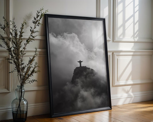 World Landmark | Christ the Redeemer Print | Black and White Rio de Janeiro Photography wall art print, minimalist black and white poster, modern Scandinavian wall decor, Monohaus