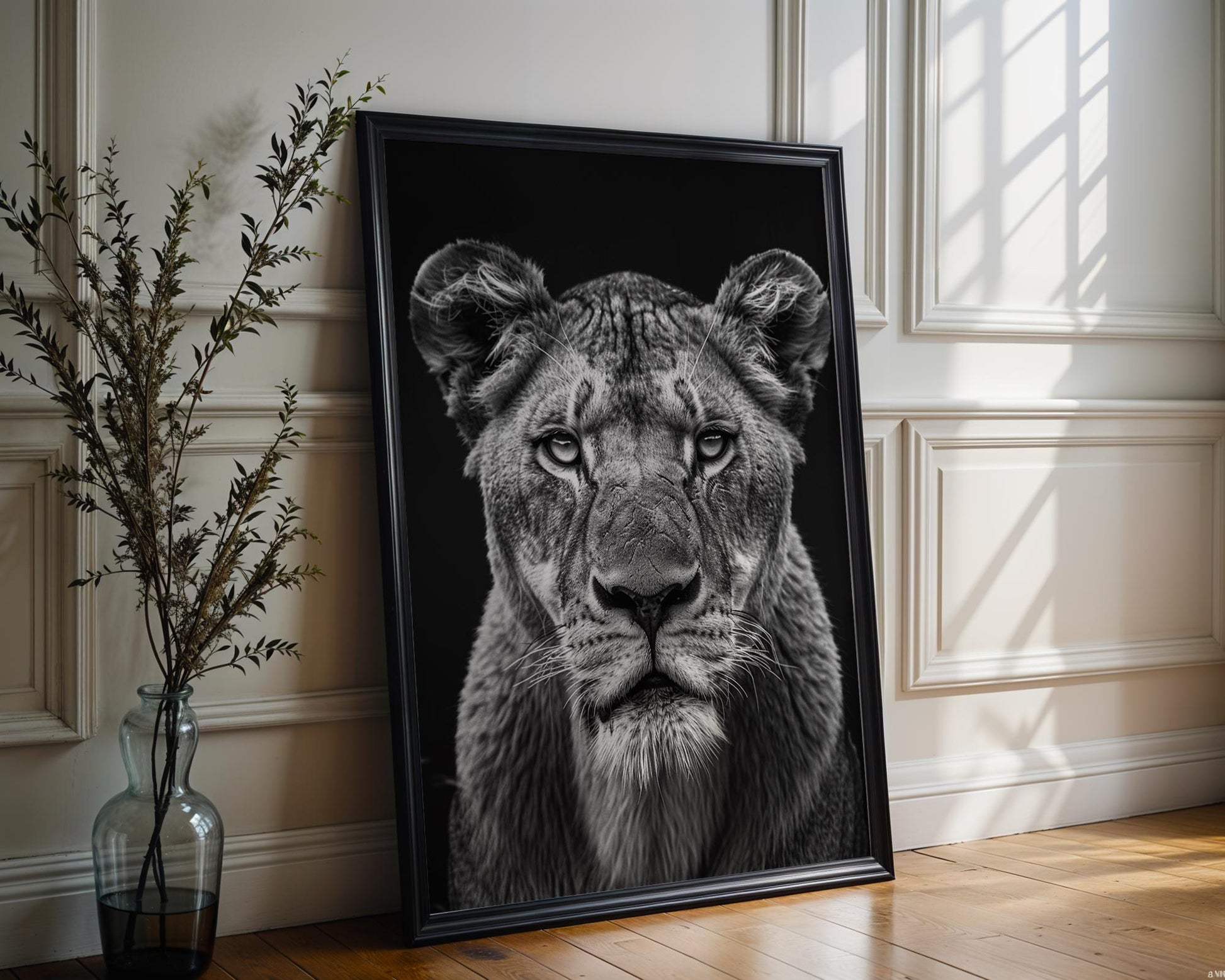 Wildlife Poster | Black & White Lioness Portrait | Minimalist Photography Print wall art print, minimalist black and white poster, modern Scandinavian wall decor, Monohaus