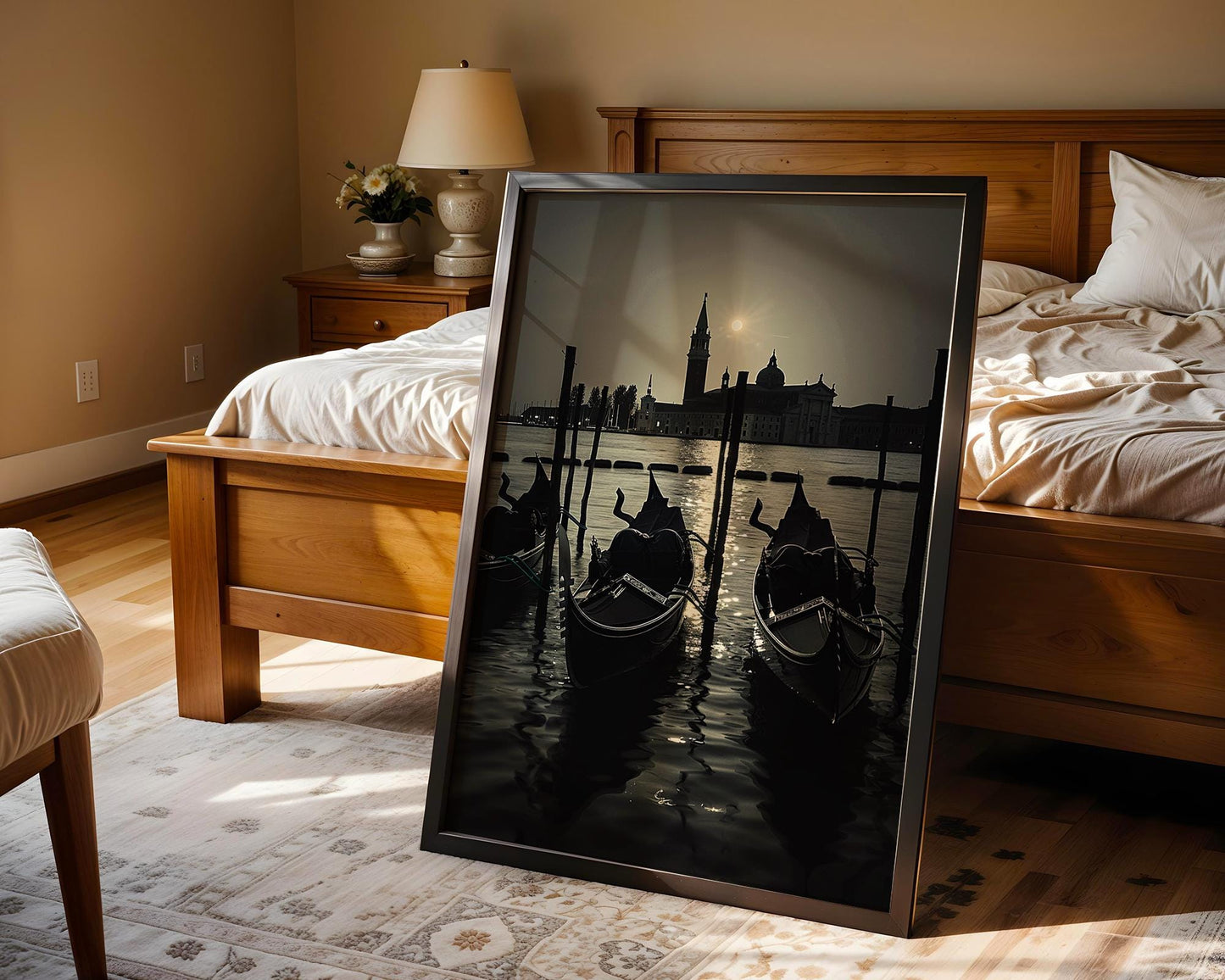 World Landmark | Venice Gondola Print | Black and White Italy Travel Photography wall art print, minimalist black and white poster, modern Scandinavian wall decor, Monohaus