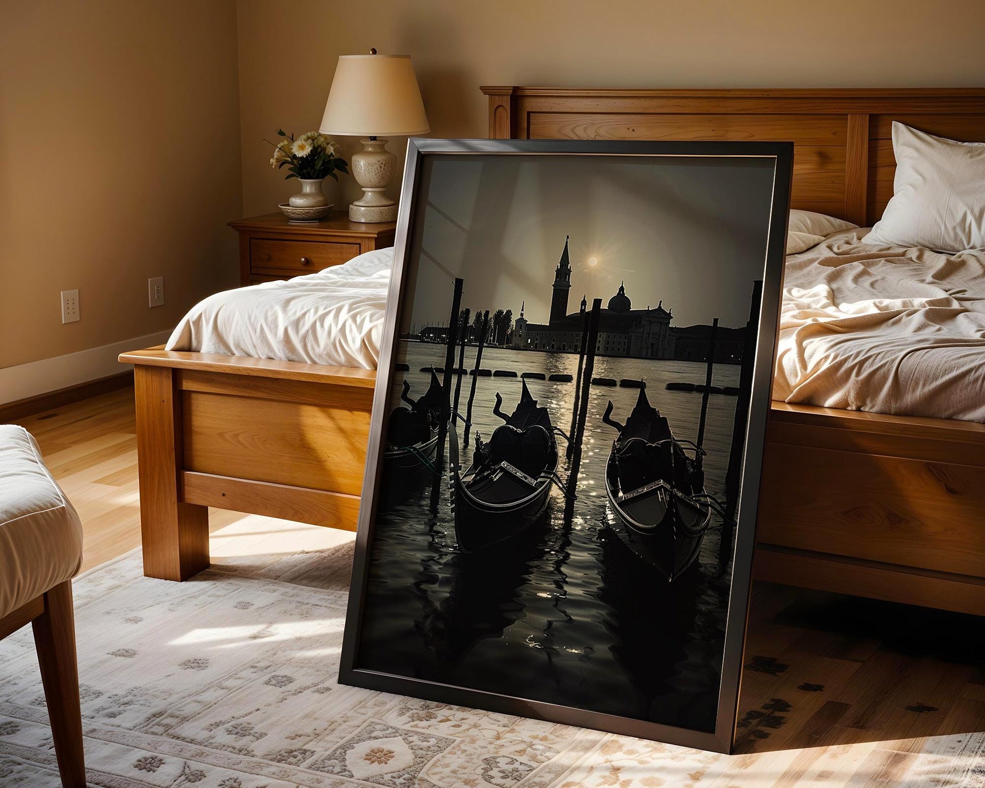 World Landmark | Venice Gondola Print | Black and White Italy Travel Photography wall art print, minimalist black and white poster, modern Scandinavian wall decor, Monohaus