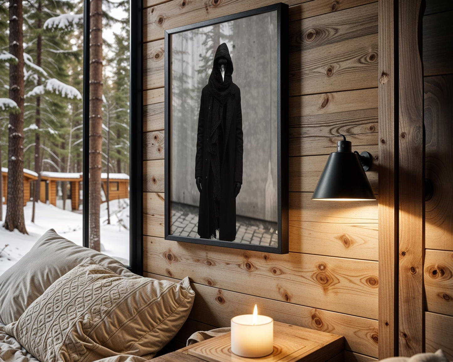 Minimal Wall Art Surreal Raven Figure Art Print | Dark Academia Photography wall art print, minimalist black and white poster, modern Scandinavian wall decor, Monohaus