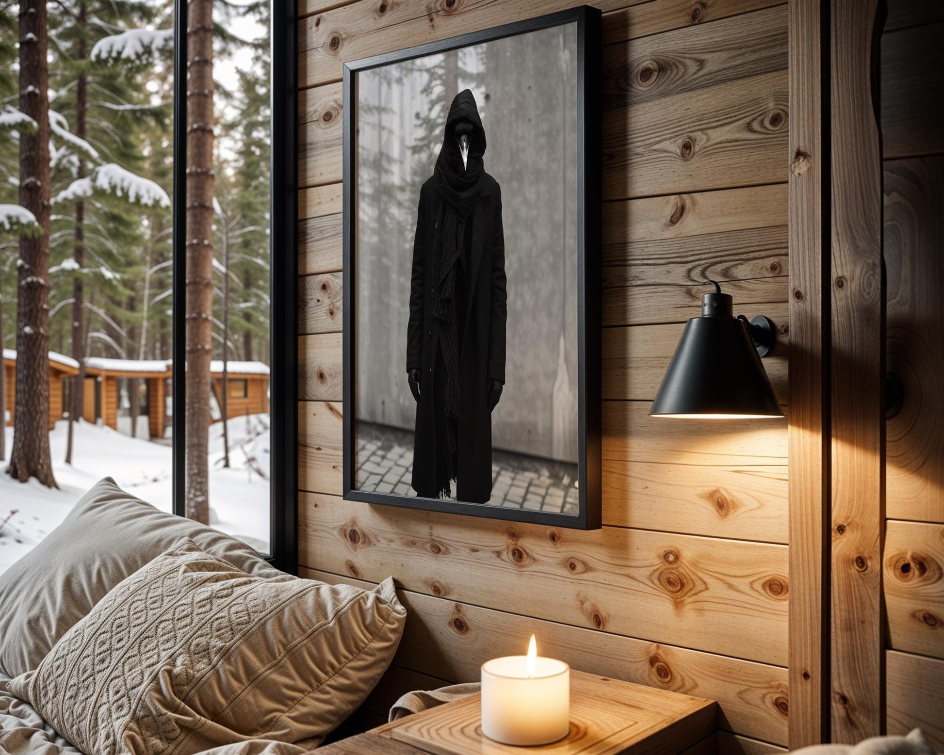 Minimal Wall Art Surreal Raven Figure Art Print | Dark Academia Photography wall art print, minimalist black and white poster, modern Scandinavian wall decor, Monohaus