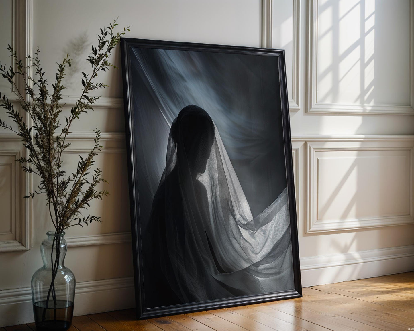 Minimal Wall Art Ethereal Woman Portrait Art Print | Moody Silhouette Photography wall art print, minimalist black and white poster, modern Scandinavian wall decor, Monohaus