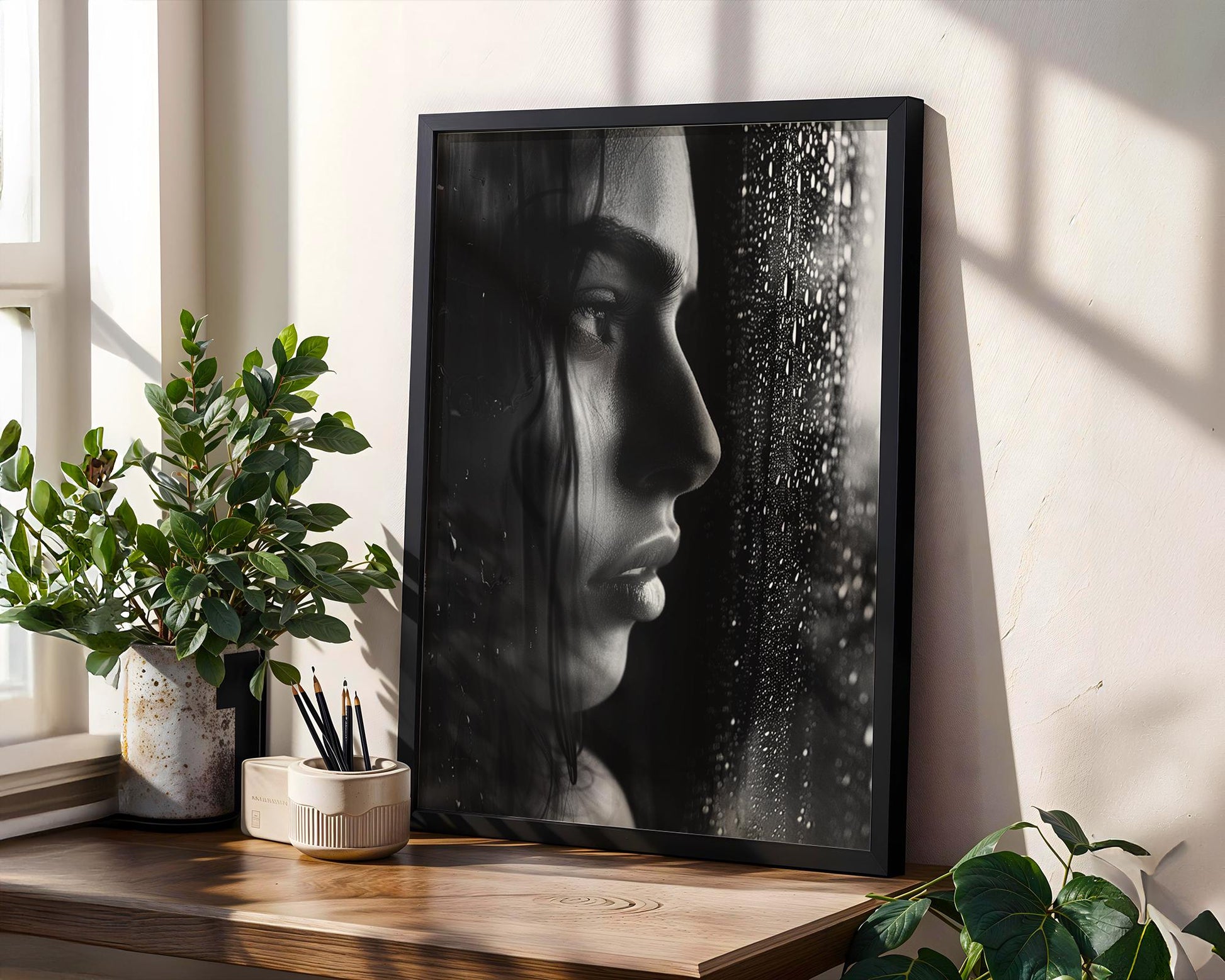 Minimal Wall Art Women in Window Portrait | Black & White Home Decor wall art print, minimalist black and white poster, modern Scandinavian wall decor, Monohaus