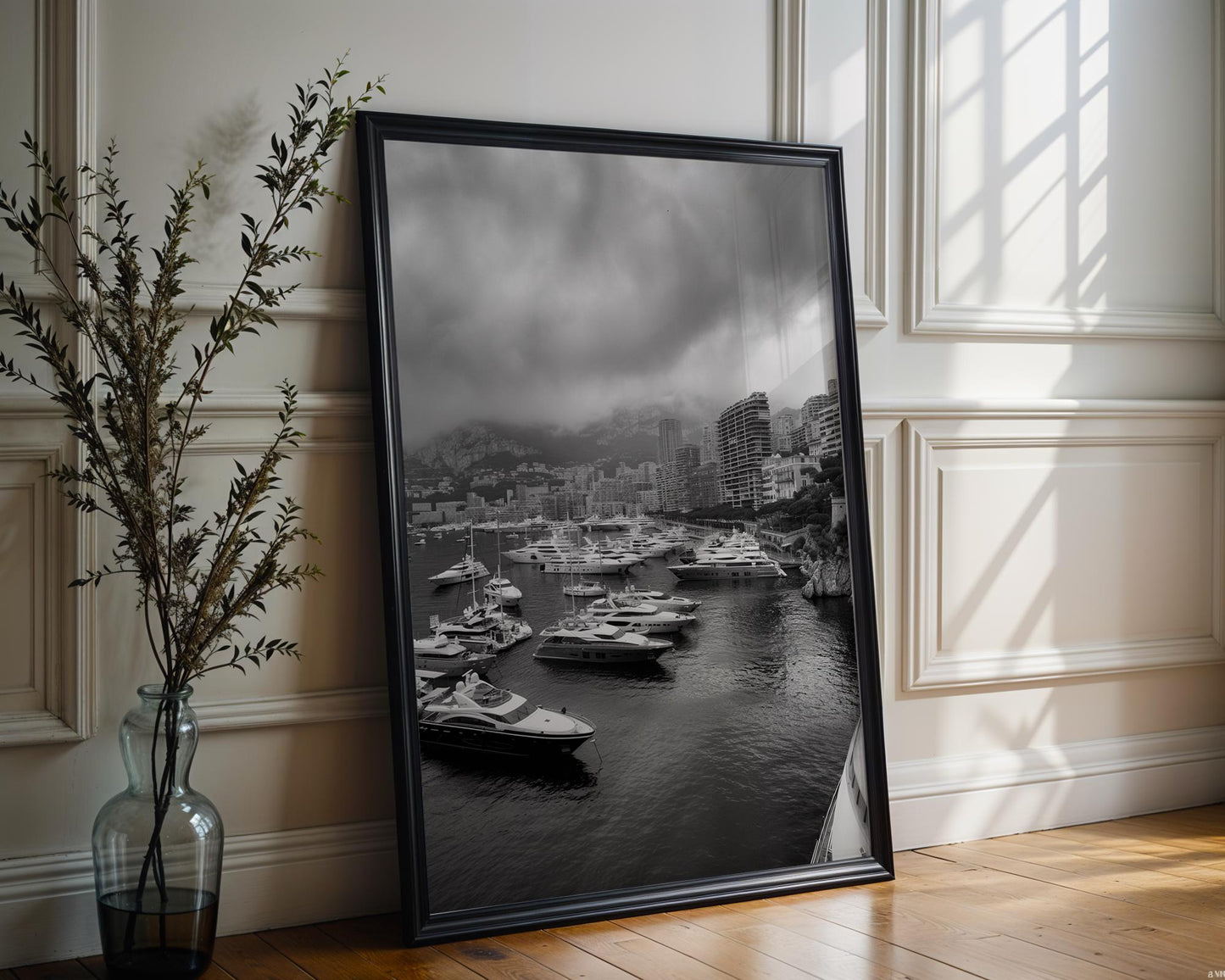 World Landmark | Monte Carlo Harbor Print | Black and White Yacht Marina Fine Art