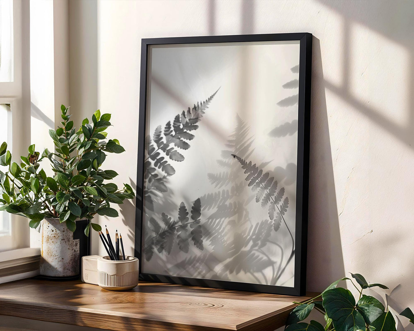 Botanical Photo | Fern Print | Minimalist Shadow Photography, Modern Home Decor wall art print, minimalist black and white poster, modern Scandinavian wall decor, Monohaus