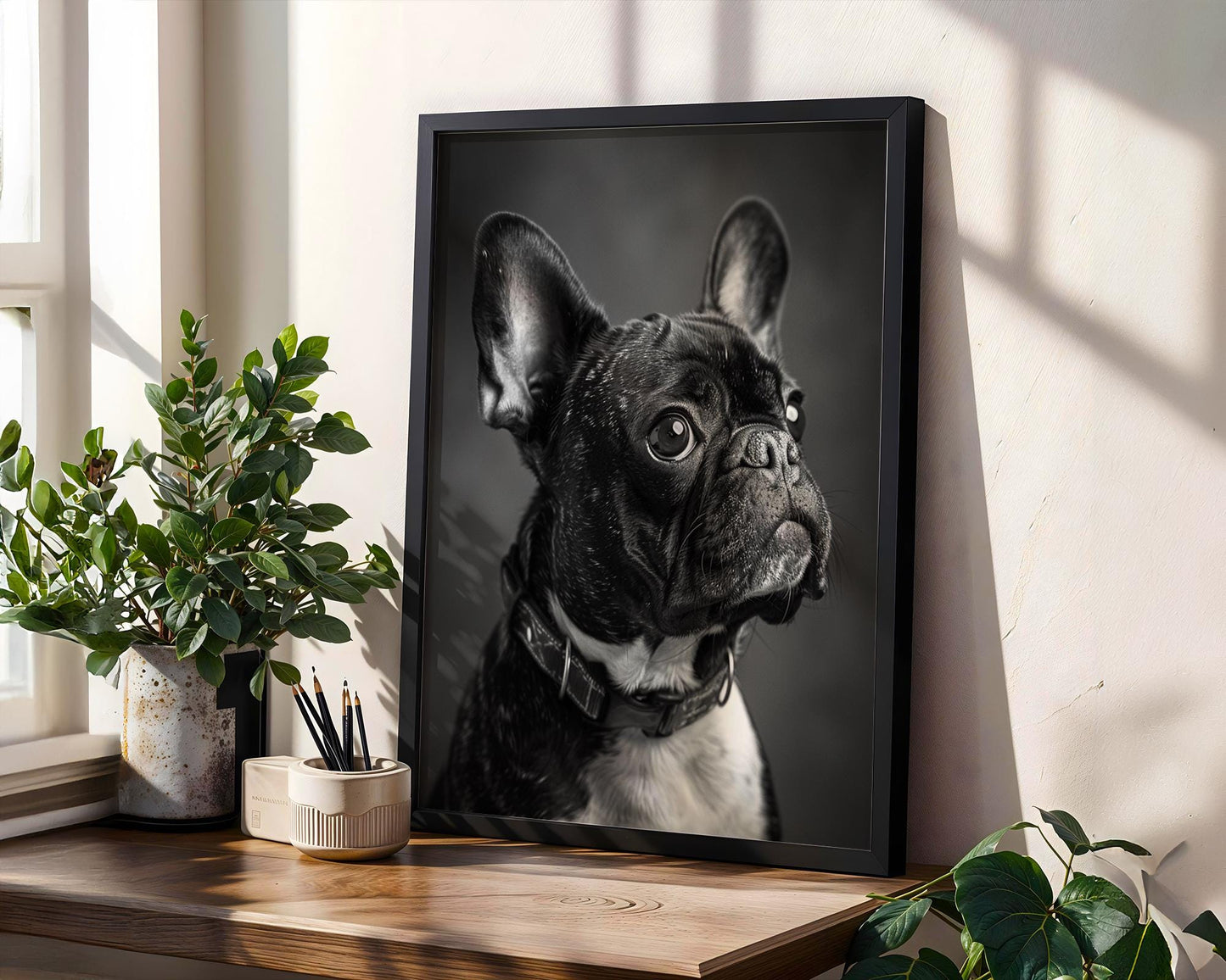 Dog Photography French Bulldog Portrait Print | Monochrome Pet Home Decor wall art print, minimalist black and white poster, modern Scandinavian wall decor, Monohaus