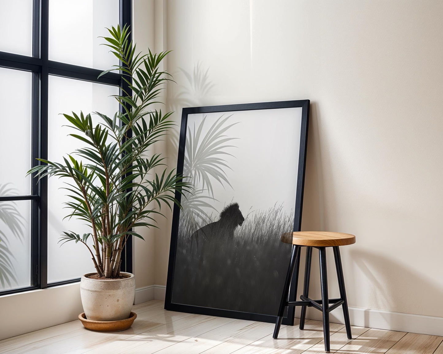 Wildlife Poster | Lion Silhouette Art Print | Minimalist Safari Photography wall art print, minimalist black and white poster, modern Scandinavian wall decor, Monohaus