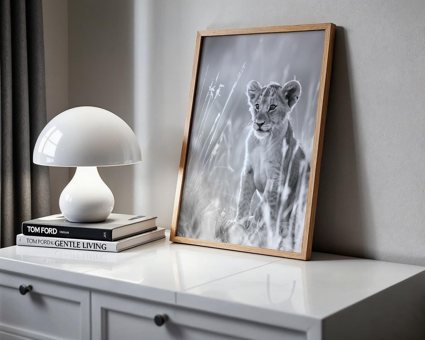 Wildlife Poster | Lion Cub Print | Minimalist Black & White Safari Photography wall art print, minimalist black and white poster, modern Scandinavian wall decor, Monohaus