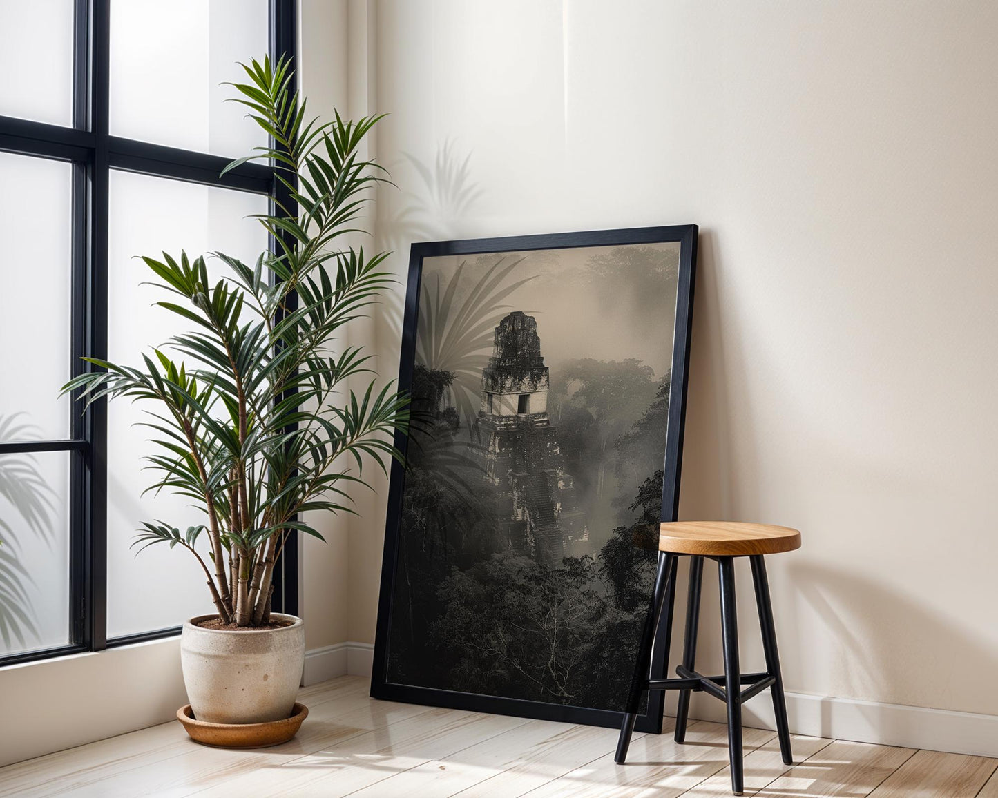 World Landmark | Tikal Mayan Ruins Print | Guatemala Temple, Black and White Wall Art wall art print, minimalist black and white poster, modern Scandinavian wall decor, Monohaus