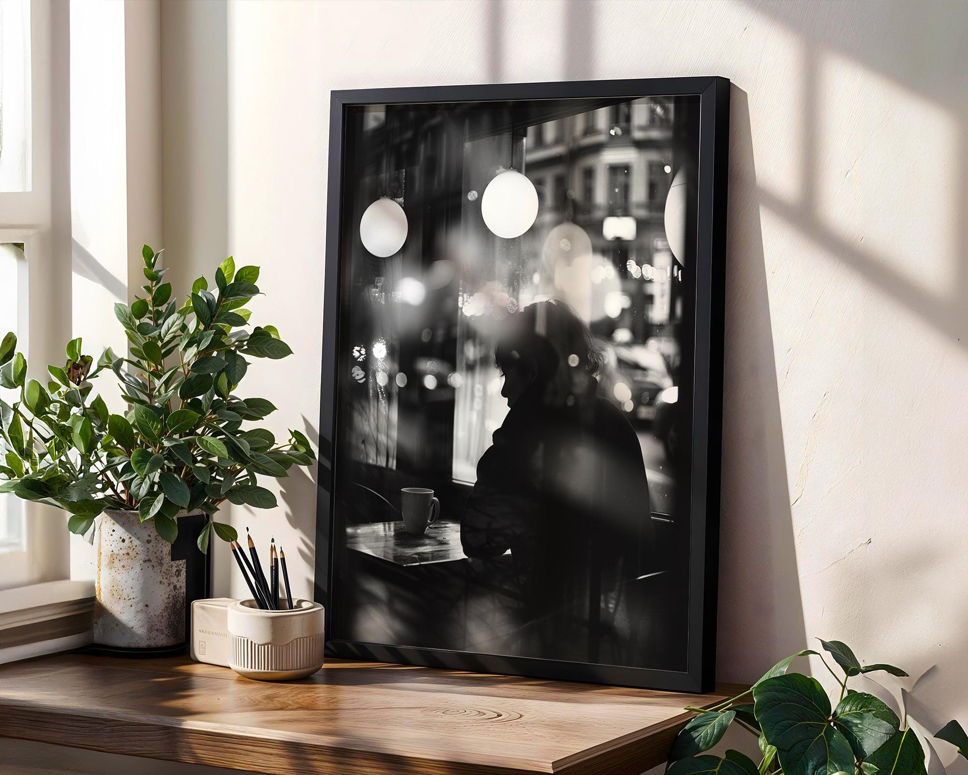 Urban Photography | Cafe Window Print | Moody Black and White Photography, Modern Minimalist Art black and white photo print, minimalist monochrome wall art poster for modern interiors, Monohaus