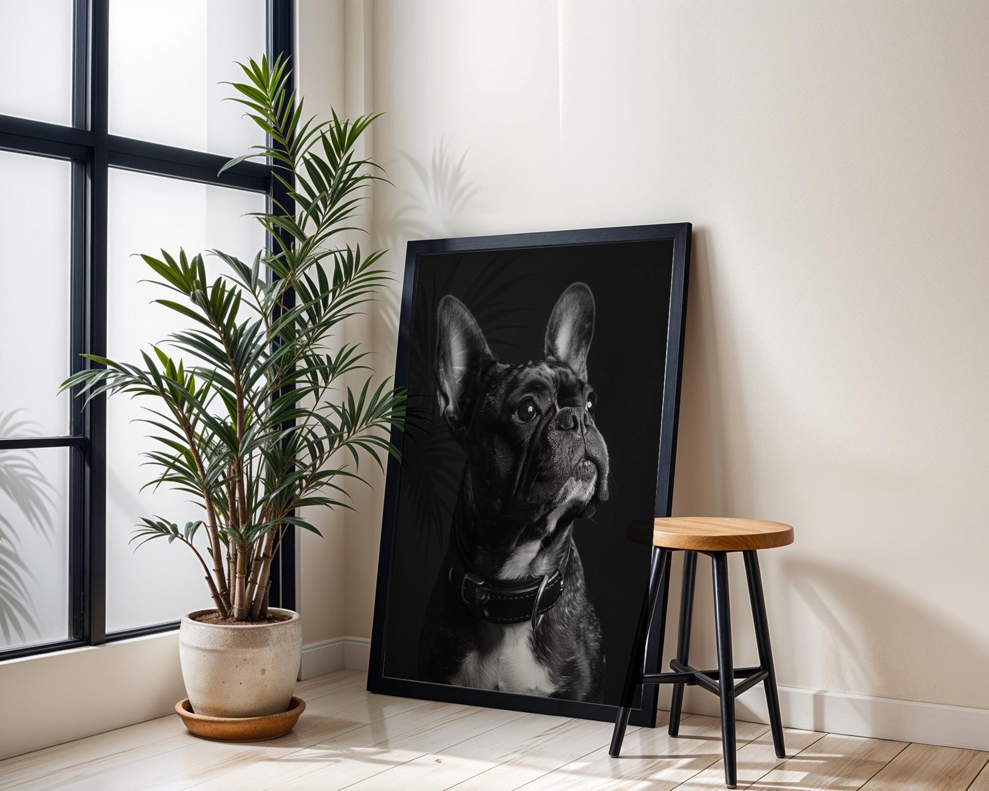 Dog Photography French Bulldog Portrait Print | Black and White Minimalist Poster wall art print, minimalist black and white poster, modern Scandinavian wall decor, Monohaus