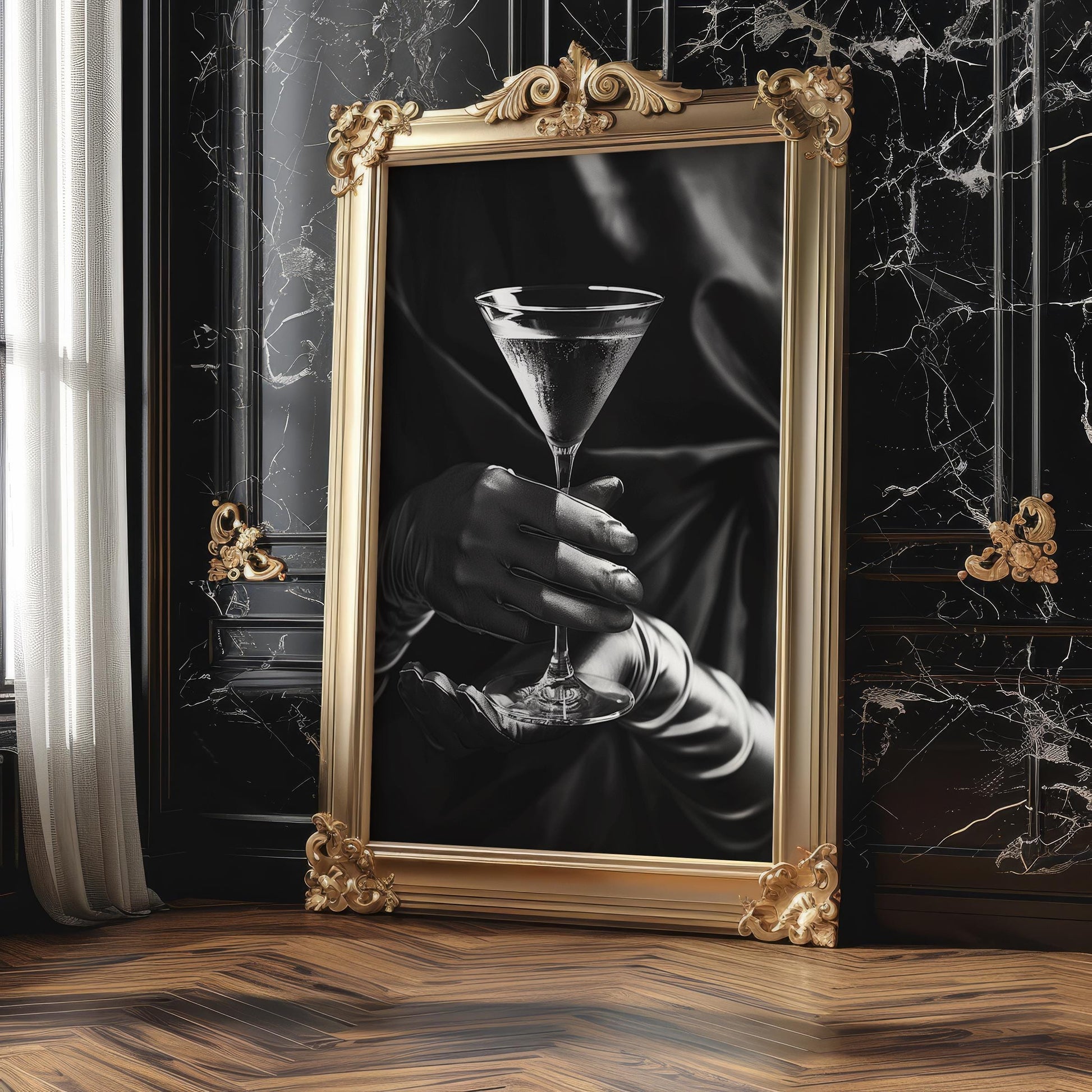 Minimal Wall Art Martini Art Print | Glamour Black and White Photography wall art print, minimalist black and white poster, modern Scandinavian wall decor, Monohaus