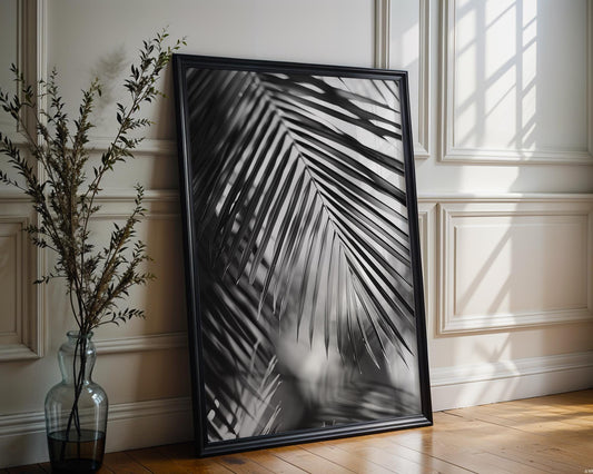 Botanical Photo | Black and White Palm Leaf Print | Minimalist Tropical Wall Art wall art print, minimalist black and white poster, modern Scandinavian wall decor, Monohaus
